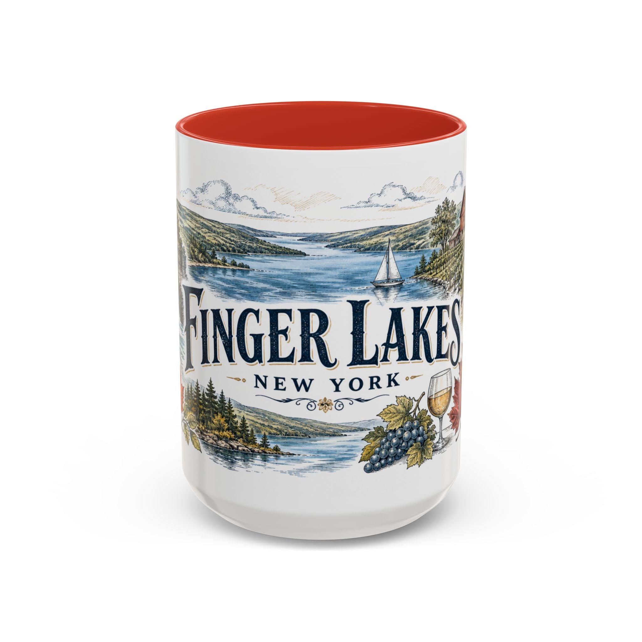 Finger Lakes Mug, New York Travel Souvenir, Bucket List Gift, Accent Ceramic Coffee Mug 11oz 15oz