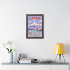 Mount Fuji Japan Framed Poster | Vintage Travel Wall Art | Black Walnut White Frame | 16x24 20x30