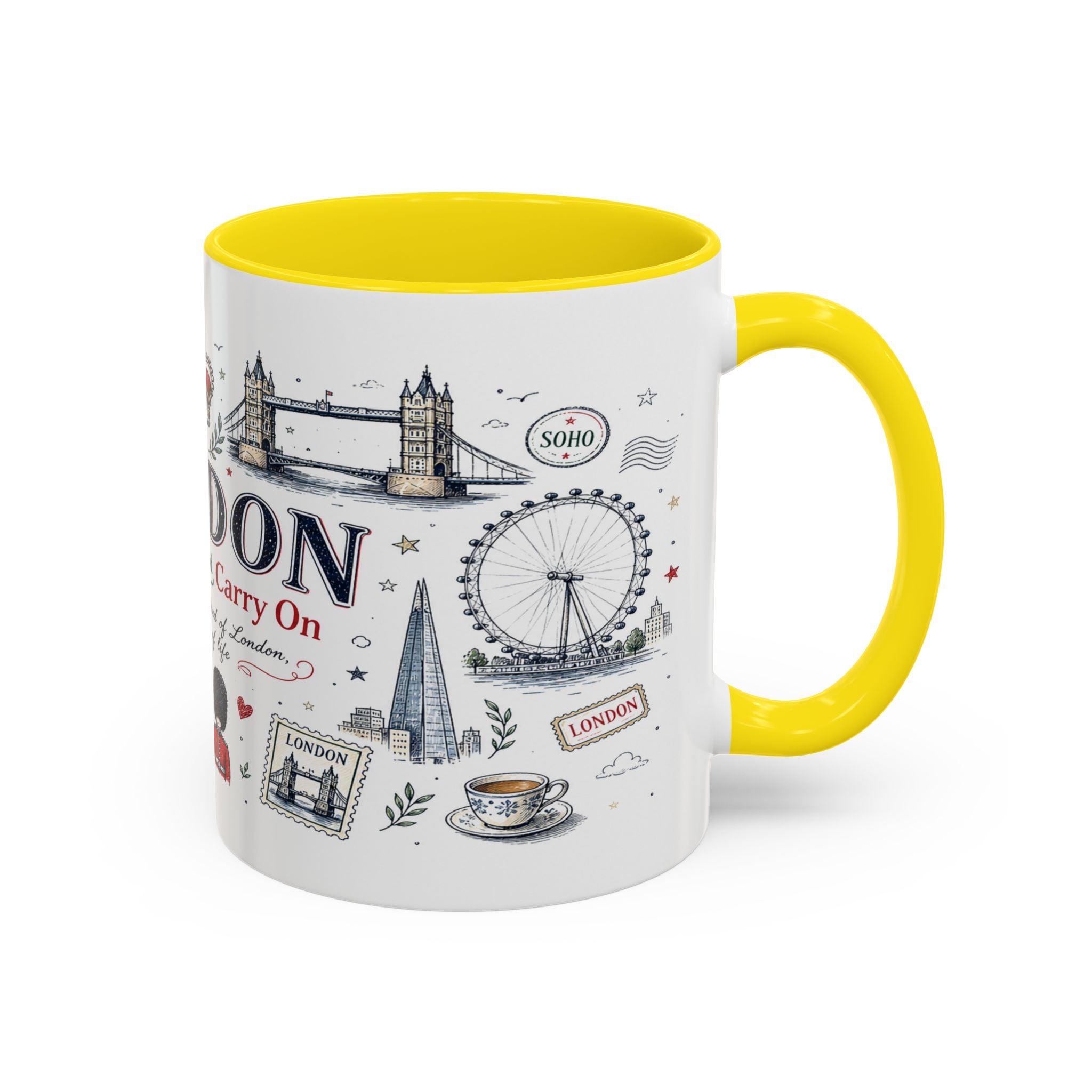 London Coffee Mug | England Souvenir Travel Gift | Accent Color Ceramic 11oz 15oz