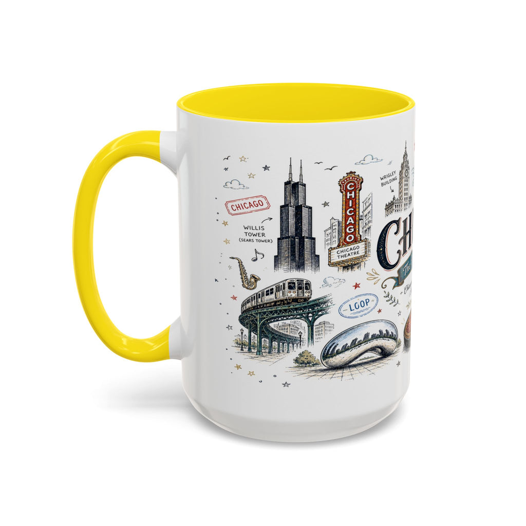 Chicago Coffee Mug | Illinois Souvenir City Gift | Accent Color Ceramic 11oz 15oz