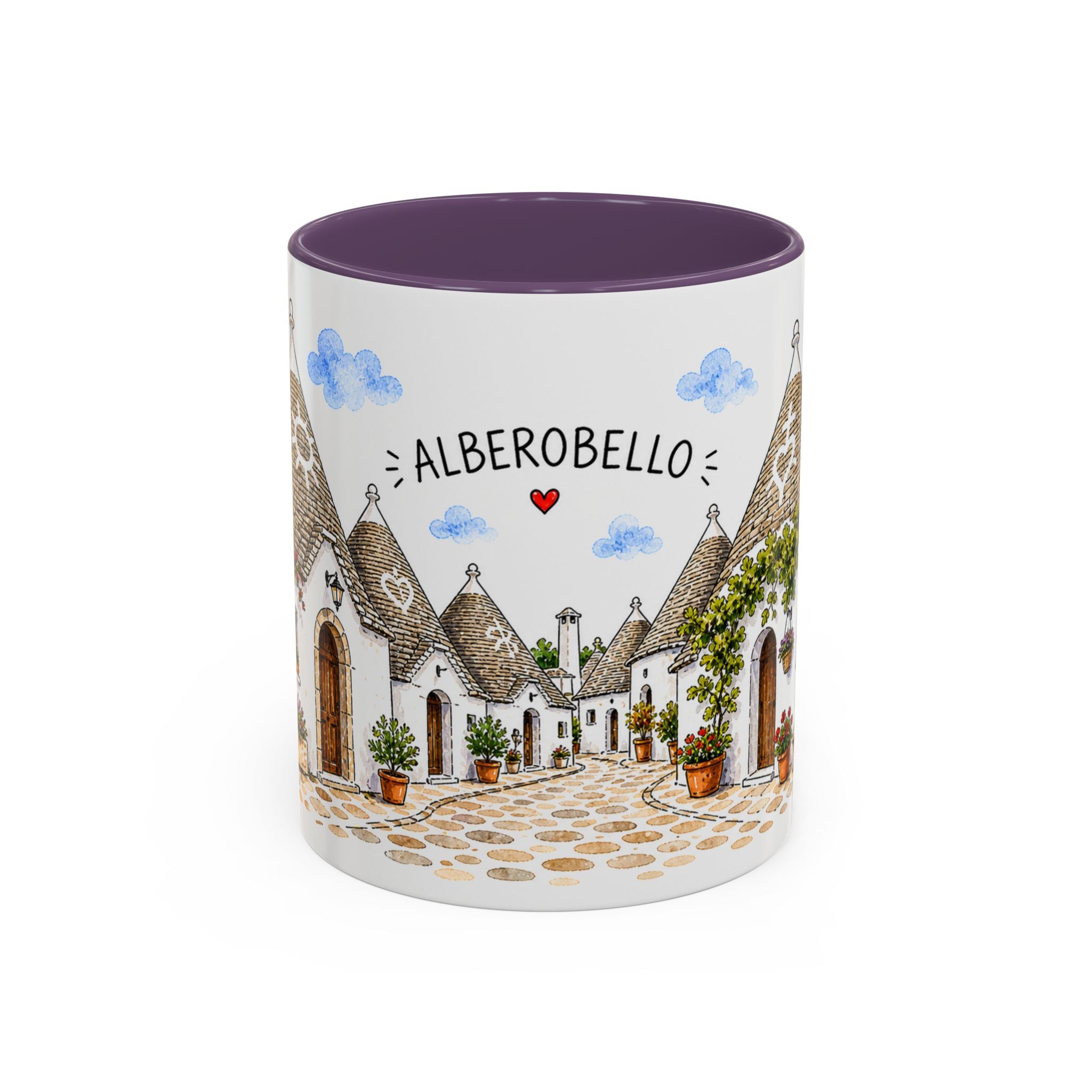 Alberobello Illustrated Travel Mug | Italy Souvenir Accent Coffee Mug | 11oz 15oz Ceramic Cup