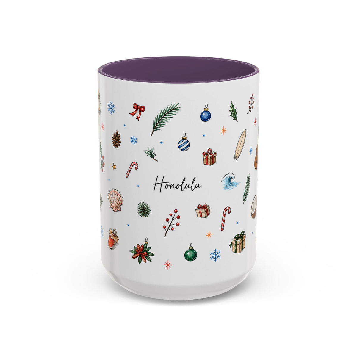 Honolulu Christmas Mug | Watercolor City Souvenir | Ceramic Coffee Cup (11oz 15oz)