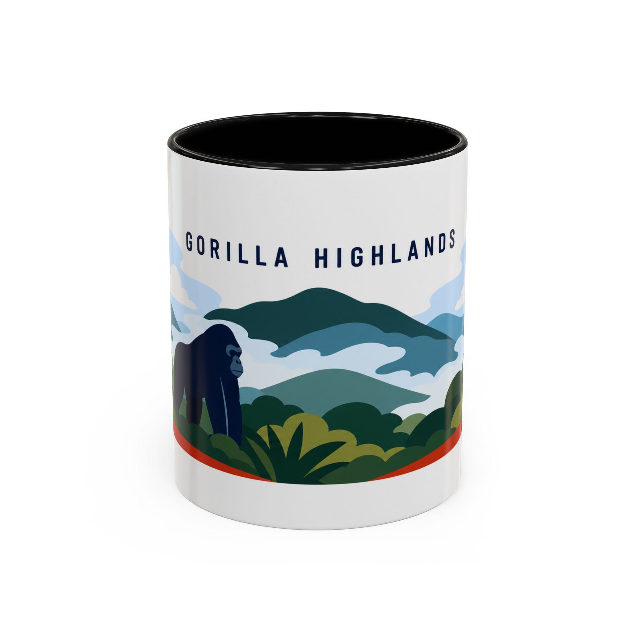 Gorilla Highlands Coffee Mug | Travel Destination Souvenir Gift | Accent Color Ceramic 11oz 15oz