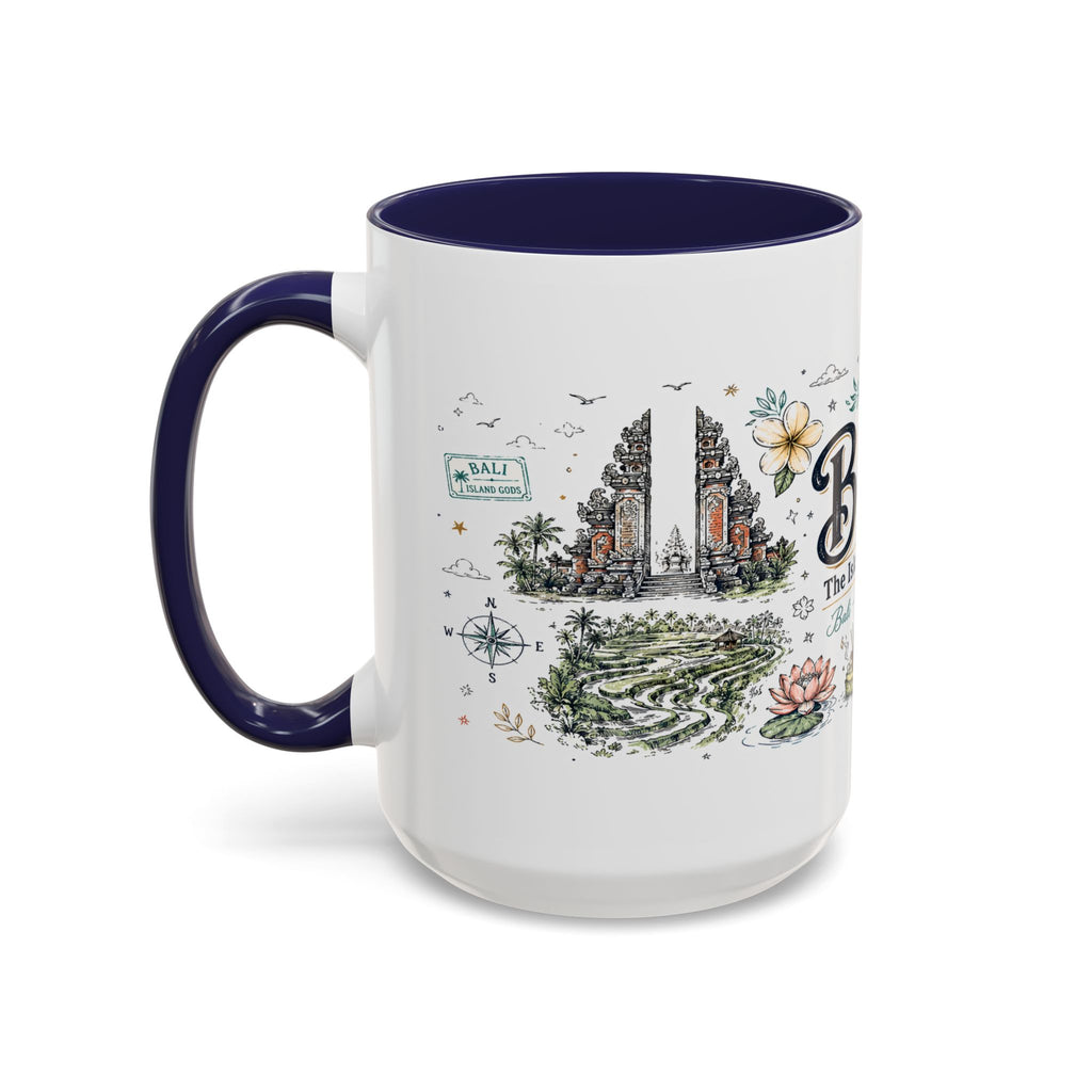 Bali Coffee Mug | Indonesia Souvenir Travel Gift | Accent Color Ceramic 11oz 15oz