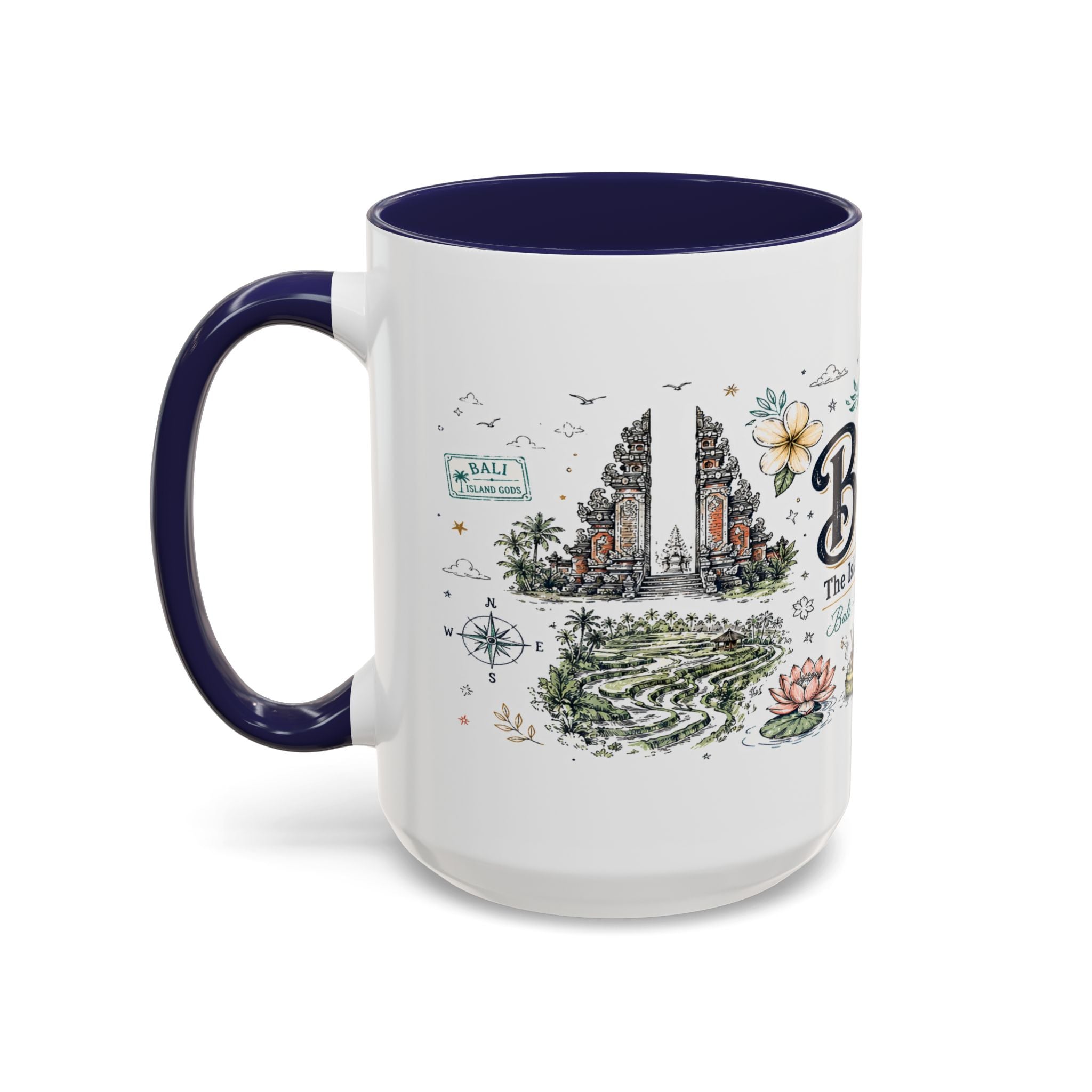 Bali Coffee Mug | Indonesia Souvenir Travel Gift | Accent Color Ceramic 11oz 15oz