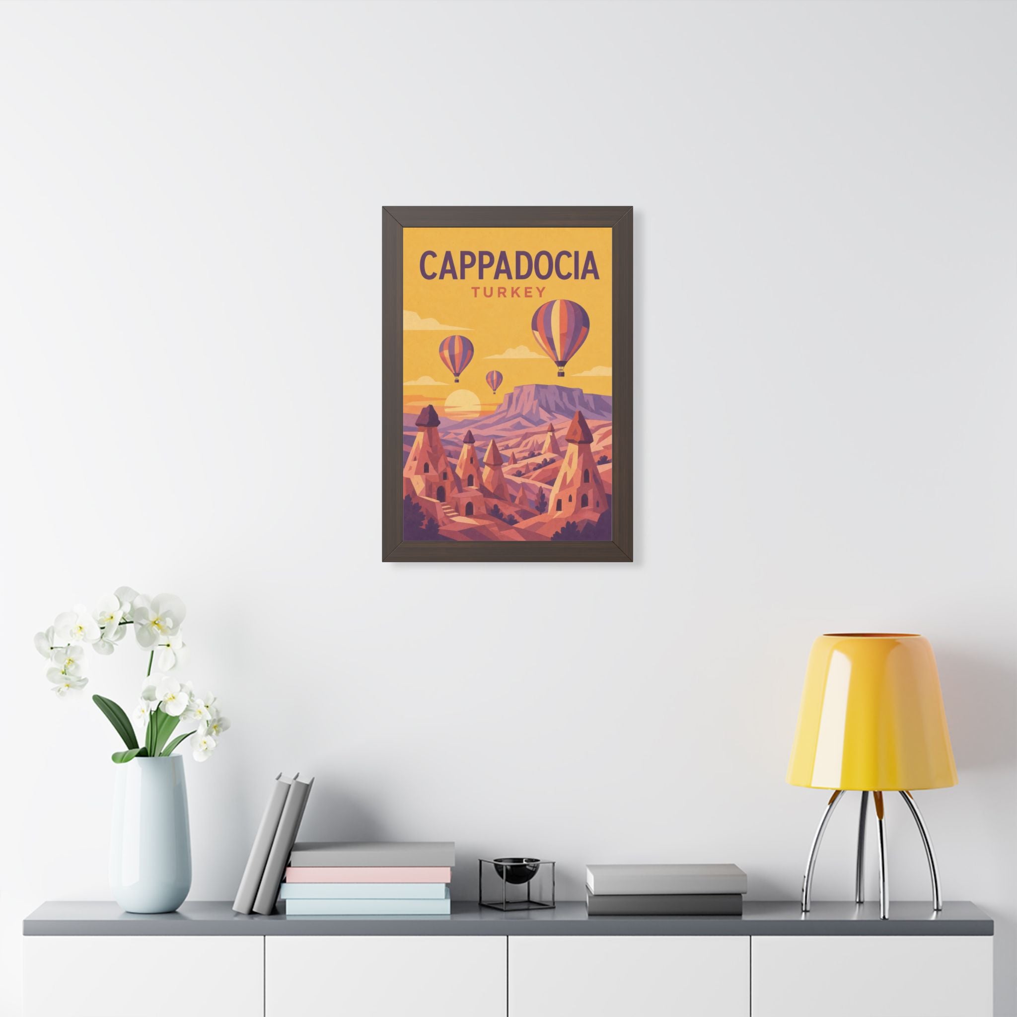Cappadocia Turkey Framed Poster | Vintage Travel Wall Art | Black Walnut White Frame | 16x24 20x30