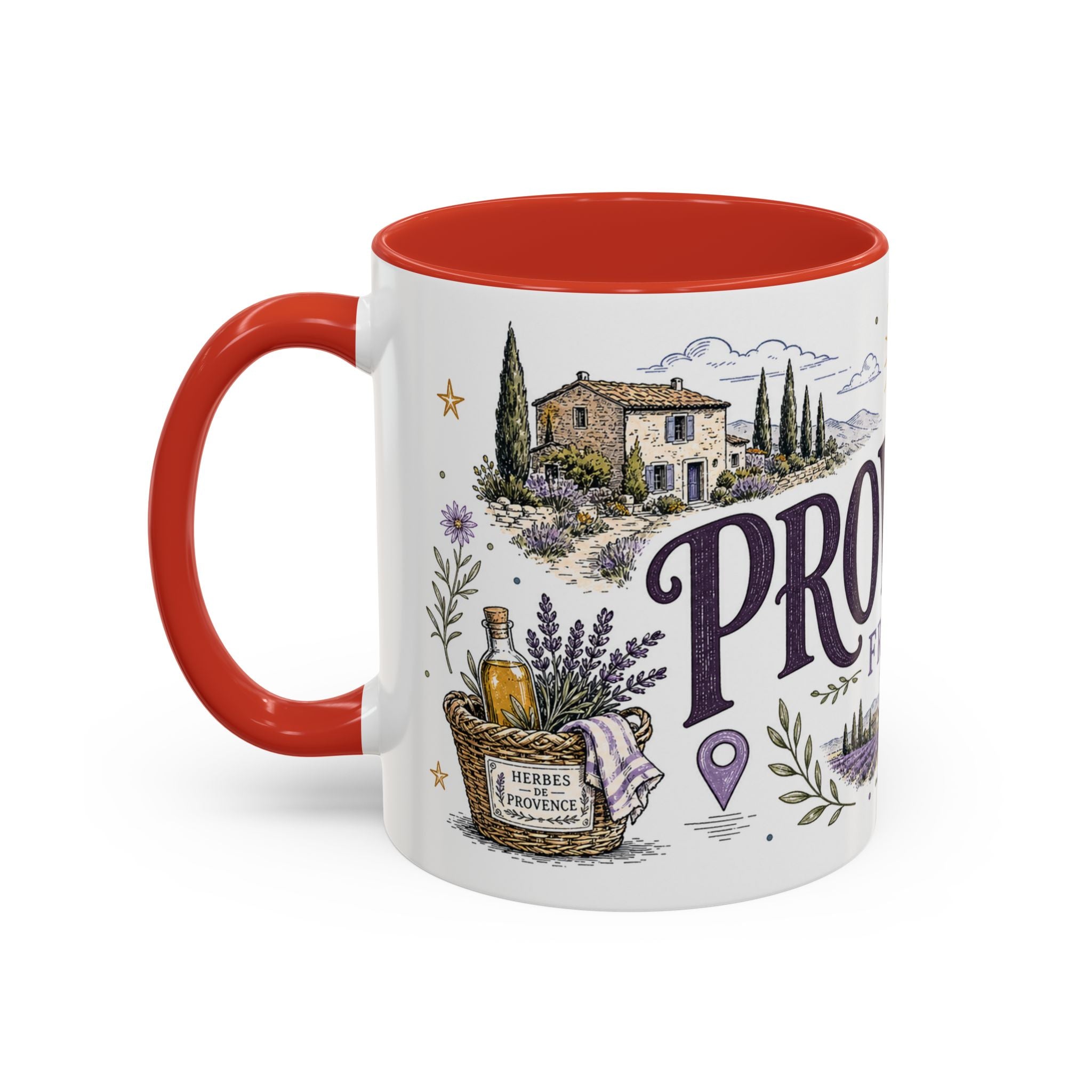 Provence Coffee Mug | Travel Destination Souvenir Gift | Accent Color Ceramic 11oz 15oz