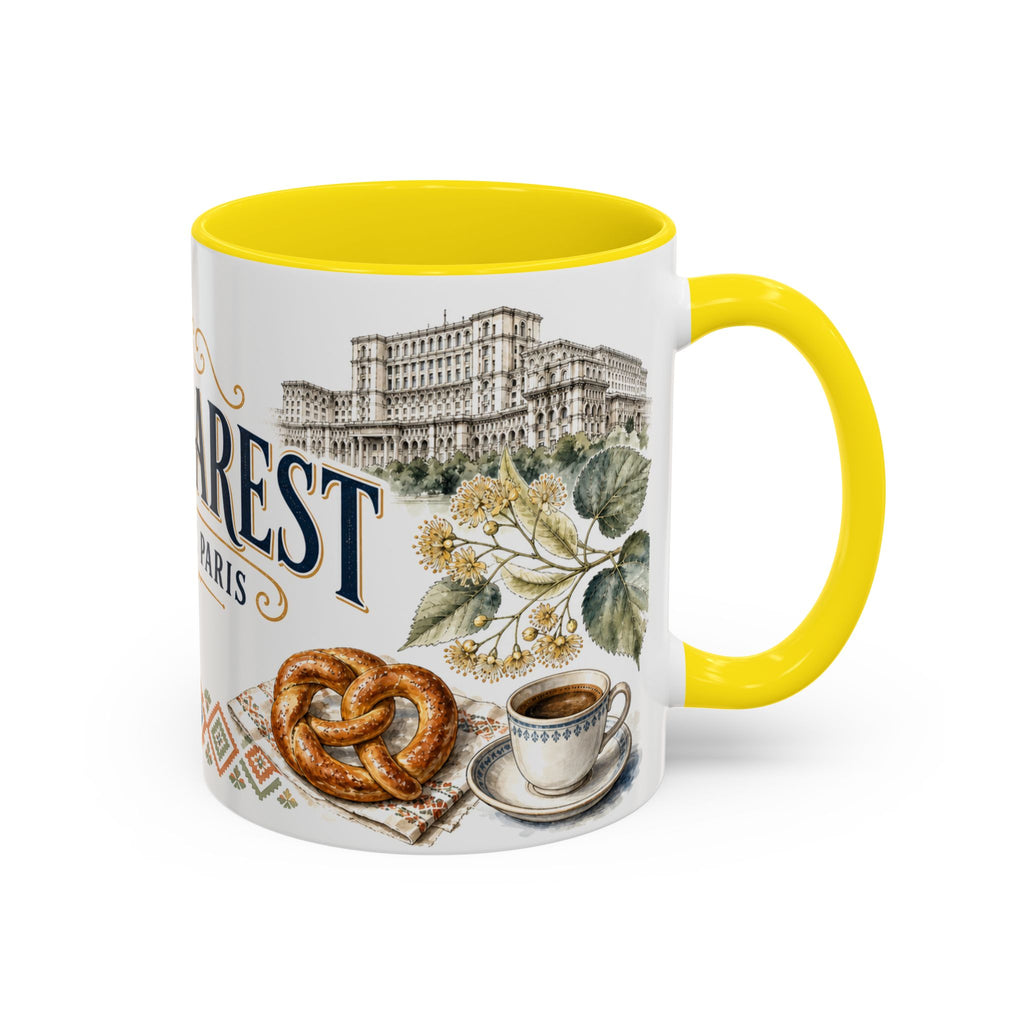 Bucharest Coffee Mug | Romania Travel Souvenir | Vintage Illustrated City Gift | 11 oz 15 oz Accent Mug