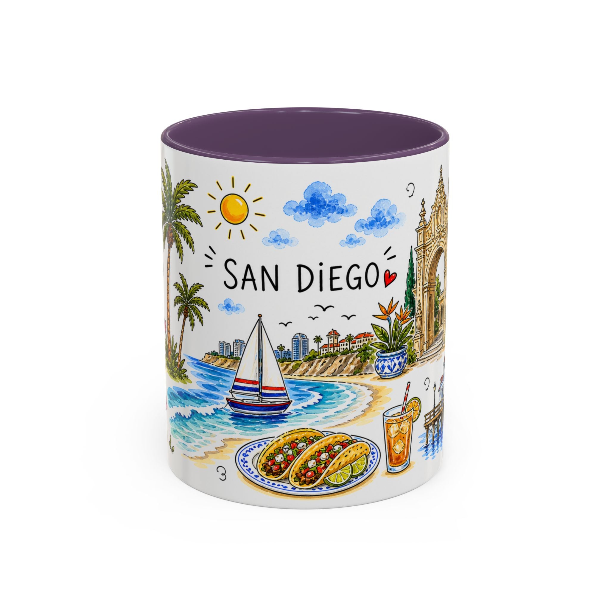 San Diego Illustrated Travel Mug | City Souvenir Accent Coffee Mug | 11oz 15oz Ceramic Cup
