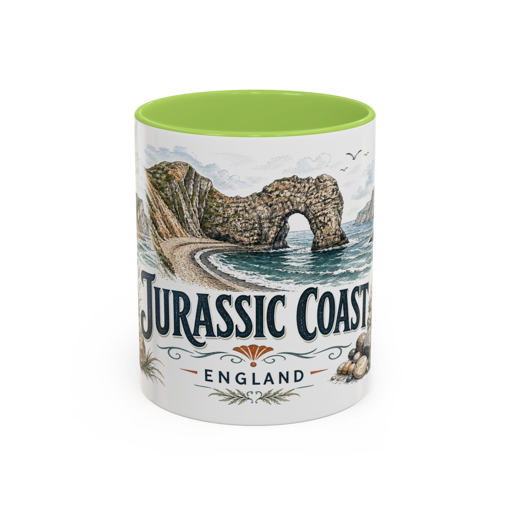 Jurassic Coast Mug, England Travel Souvenir, Bucket List Gift, Accent Ceramic Coffee Mug 11oz 15oz
