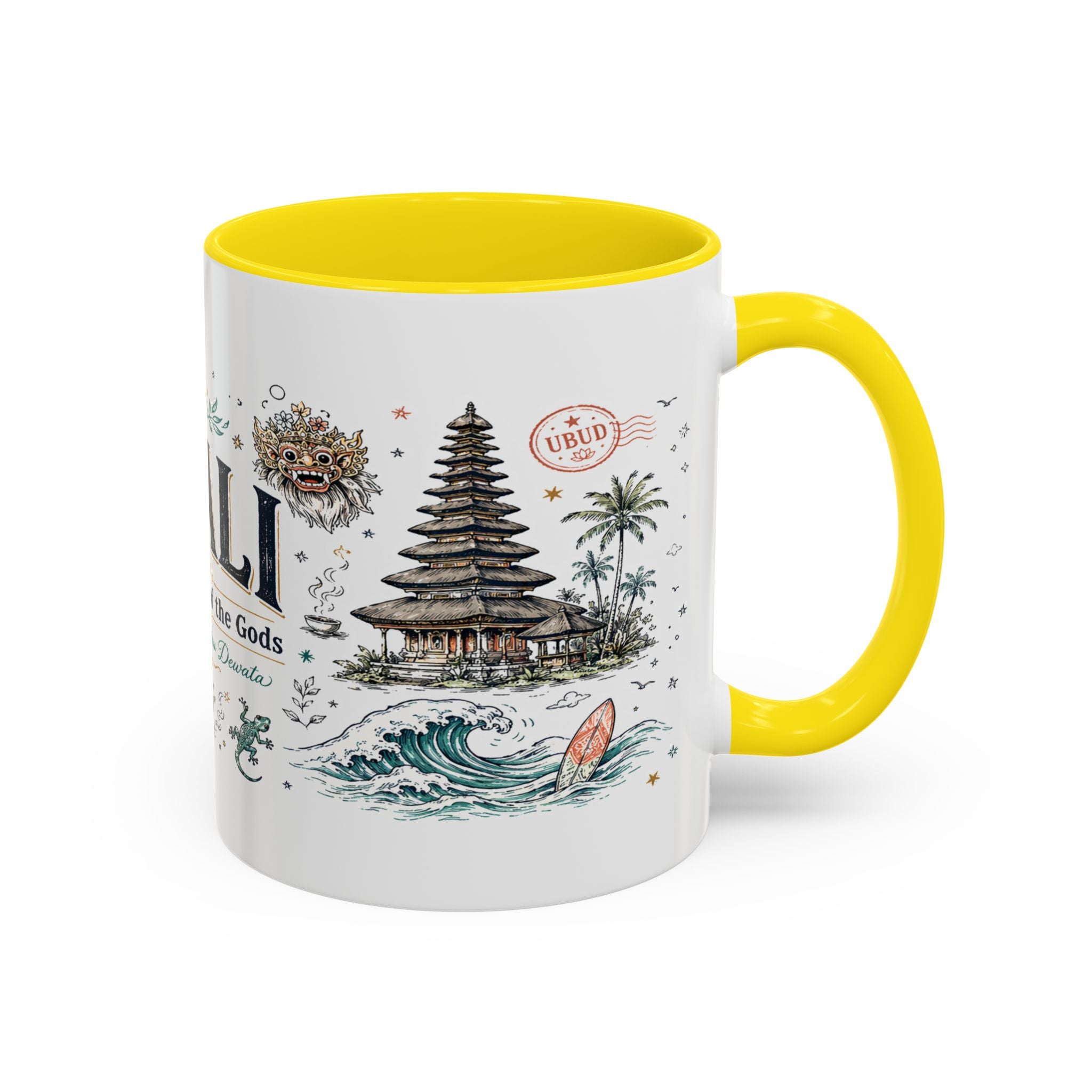 Bali Coffee Mug | Indonesia Souvenir Travel Gift | Accent Color Ceramic 11oz 15oz