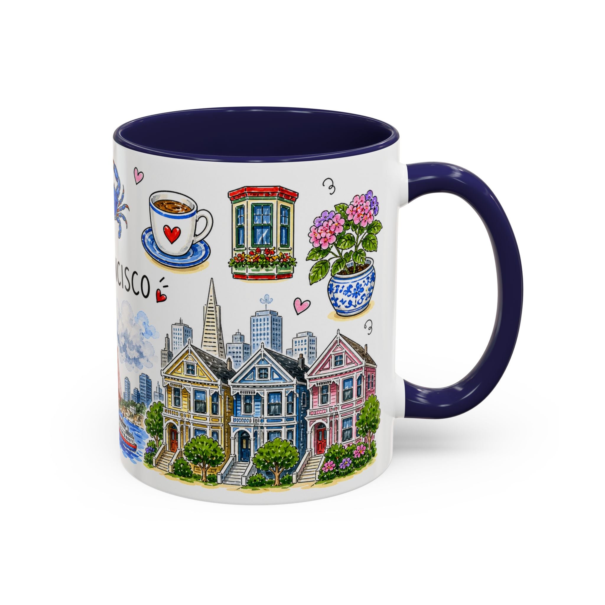 San Francisco Illustrated Travel Mug | City Souvenir Accent Coffee Mug | 11oz 15oz Ceramic Cup