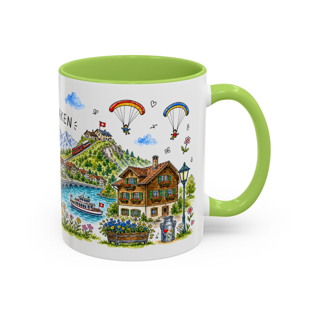 Interlaken Illustrated Travel Mug | Switzerland Souvenir Accent Coffee Mug | 11oz 15oz Ceramic Cup