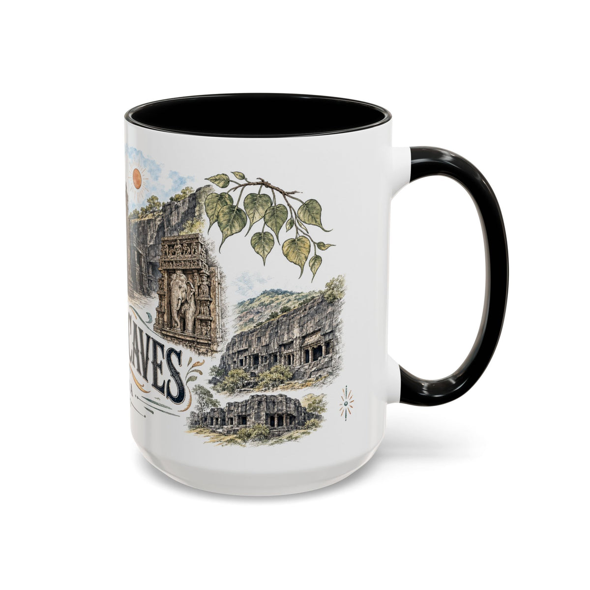 Ellora Caves Mug, India Travel Souvenir, Bucket List Gift, Accent Ceramic Coffee Mug 11oz 15oz