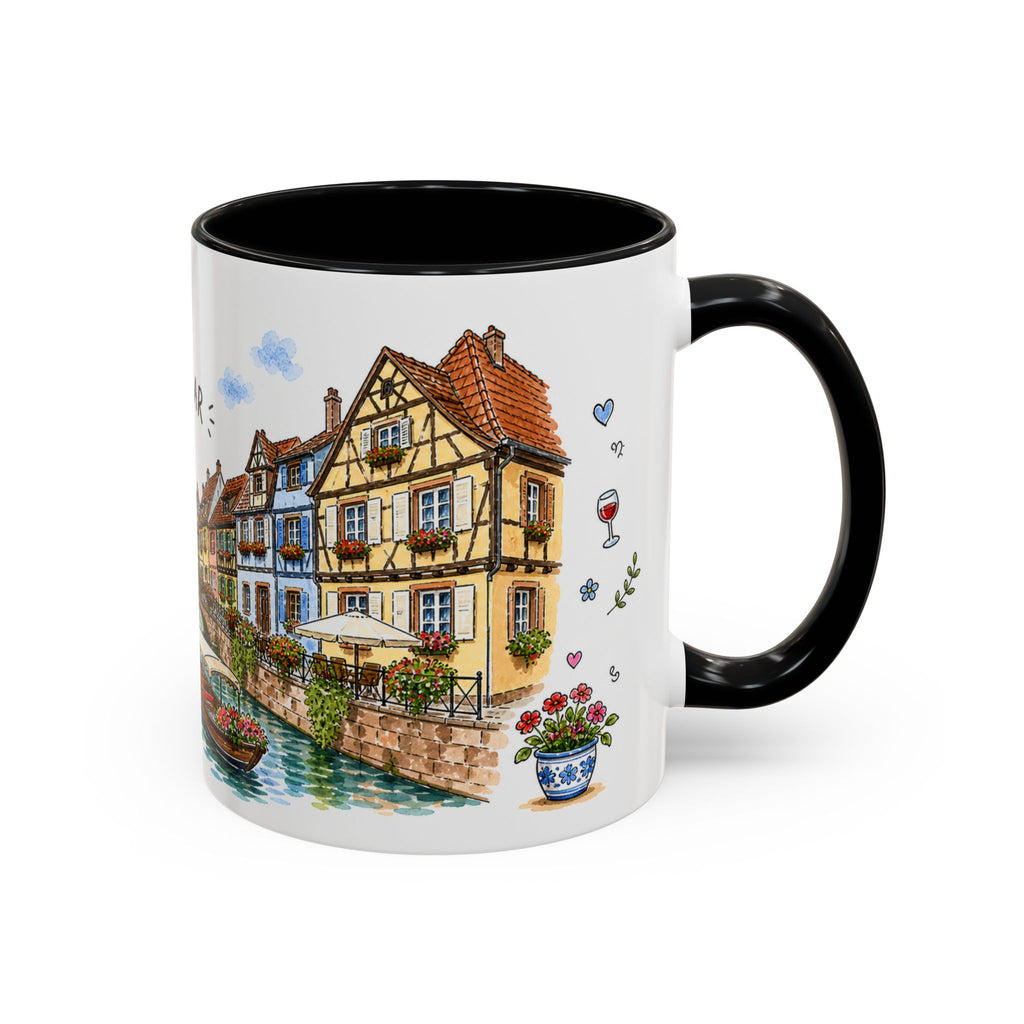 Colmar Illustrated Travel Mug | France Souvenir Accent Coffee Mug | 11oz 15oz Ceramic Cup
