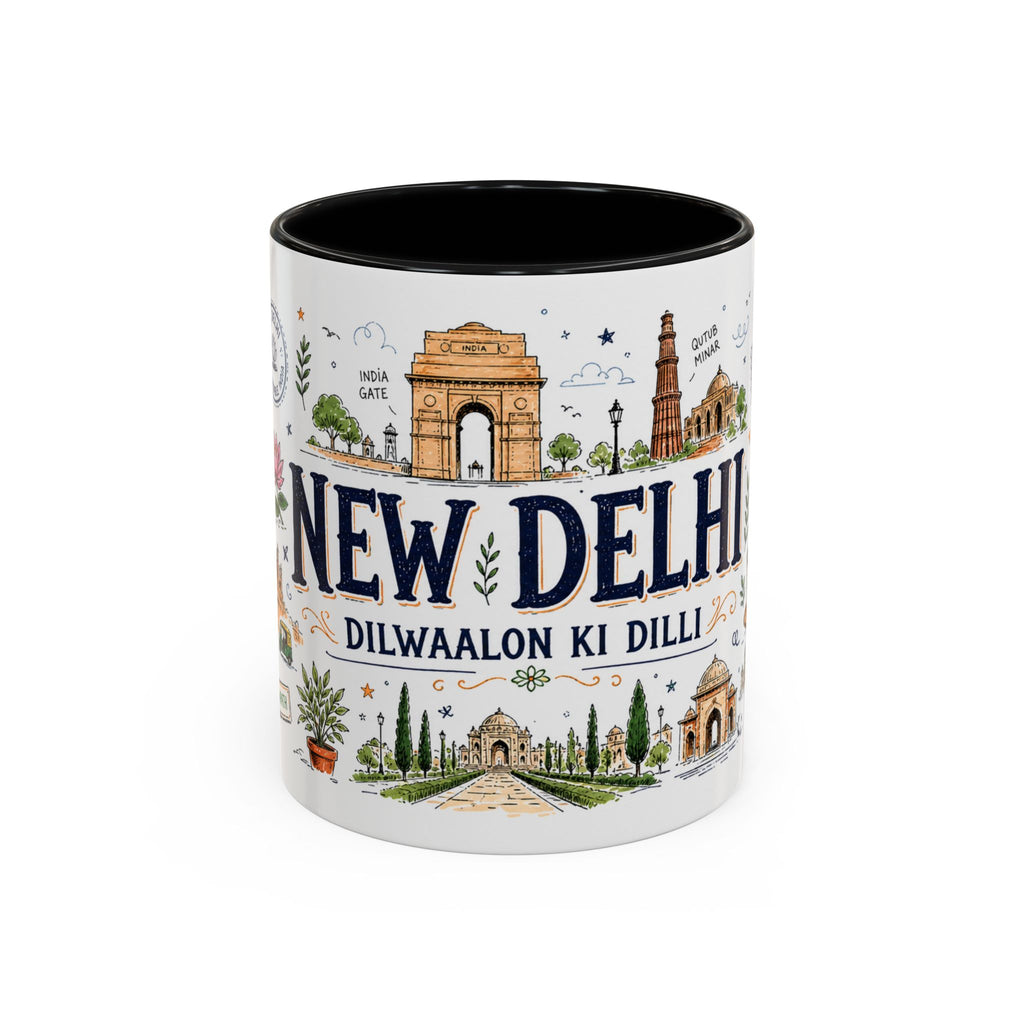 New Delhi Coffee Mug | India Souvenir Travel Gift | Accent Color Ceramic 11oz 15oz
