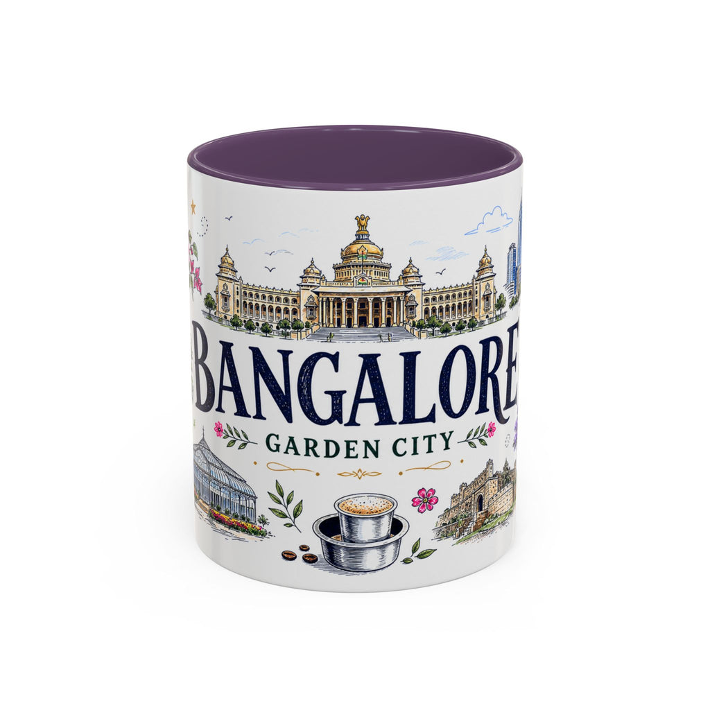 Bangalore Coffee Mug | India Souvenir Travel Gift | Accent Color Ceramic 11oz 15oz