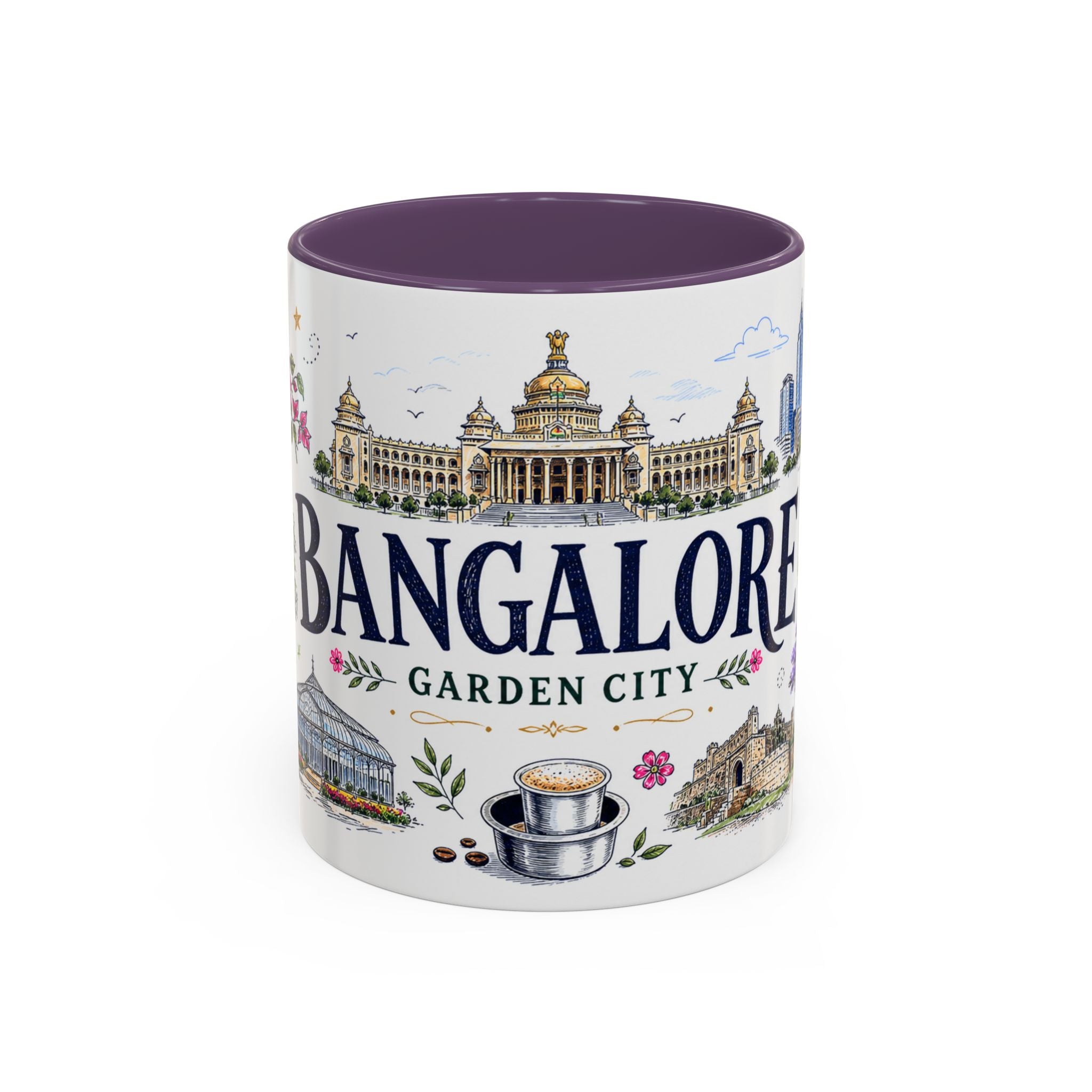 Bangalore Coffee Mug | India Souvenir Travel Gift | Accent Color Ceramic 11oz 15oz