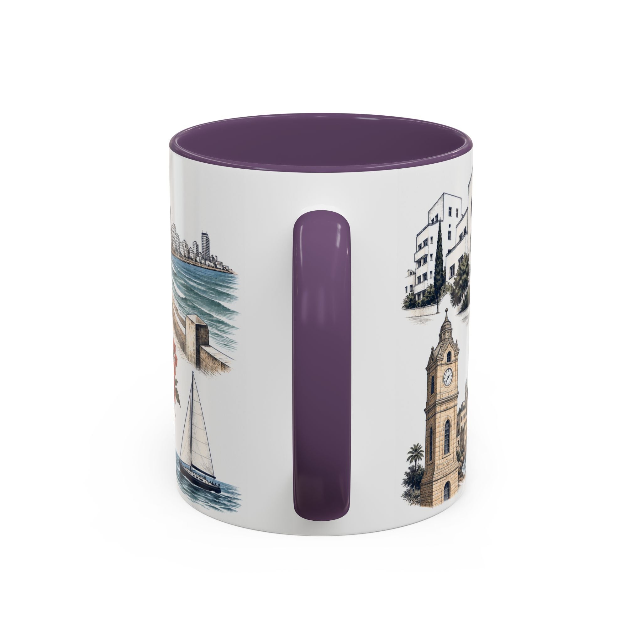 Tel Aviv Coffee Mug | Israel Travel Souvenir | Vintage Illustrated City Gift | 11 oz 15 oz Accent Mug