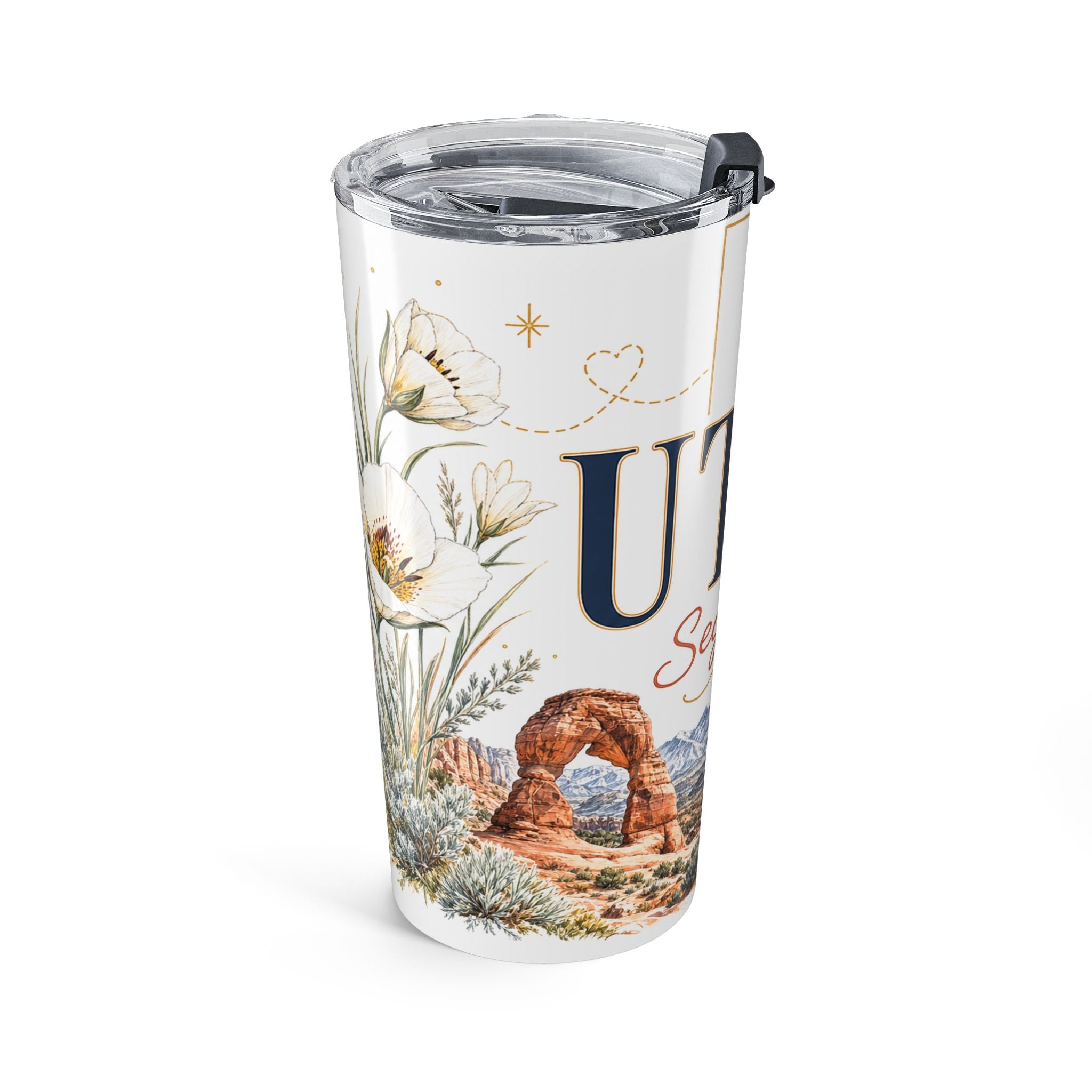 Utah State Flower 20oz Tumbler | Sego Lily Botanical State Flower Gift | Insulated Stainless Steel Travel Cup