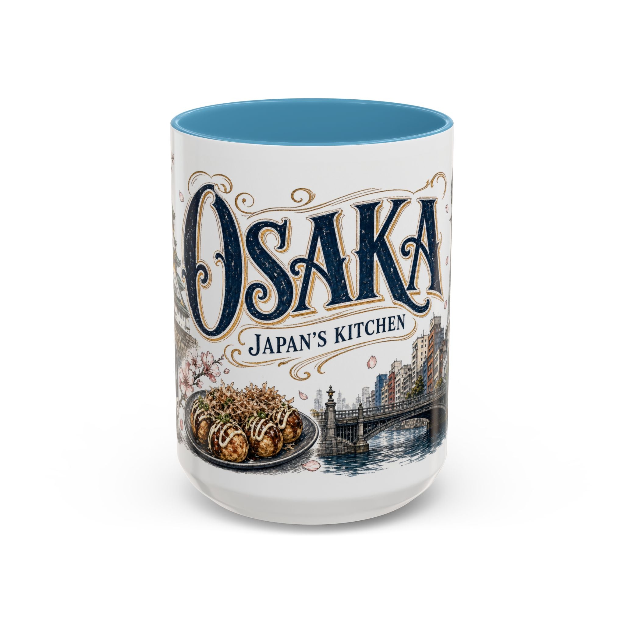 Osaka Coffee Mug | Japan Travel Souvenir | Vintage Illustrated City Gift | 11 oz 15 oz Accent Mug