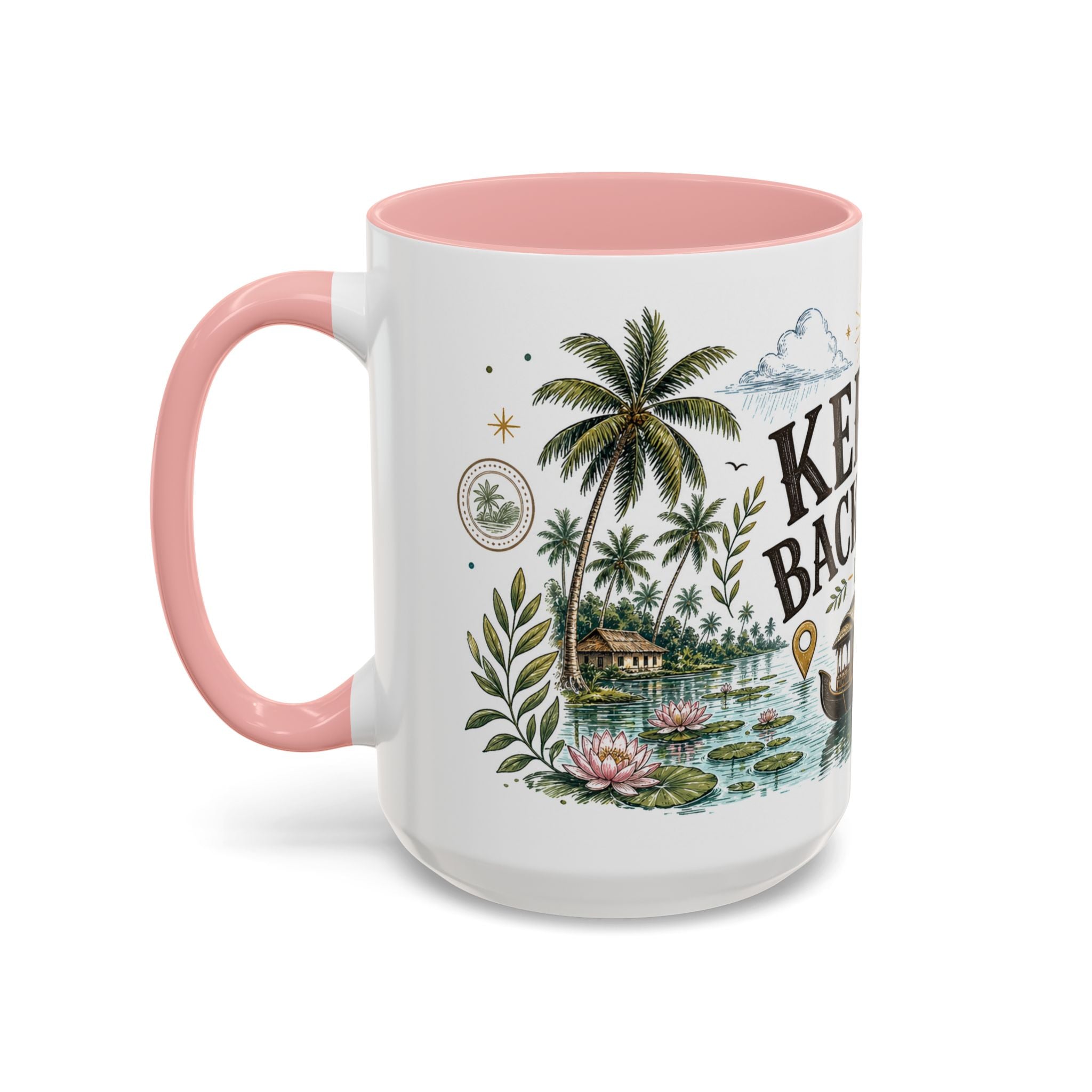 Kerala Backwaters Coffee Mug | Travel Destination Souvenir Gift | Accent Color Ceramic 11oz 15oz