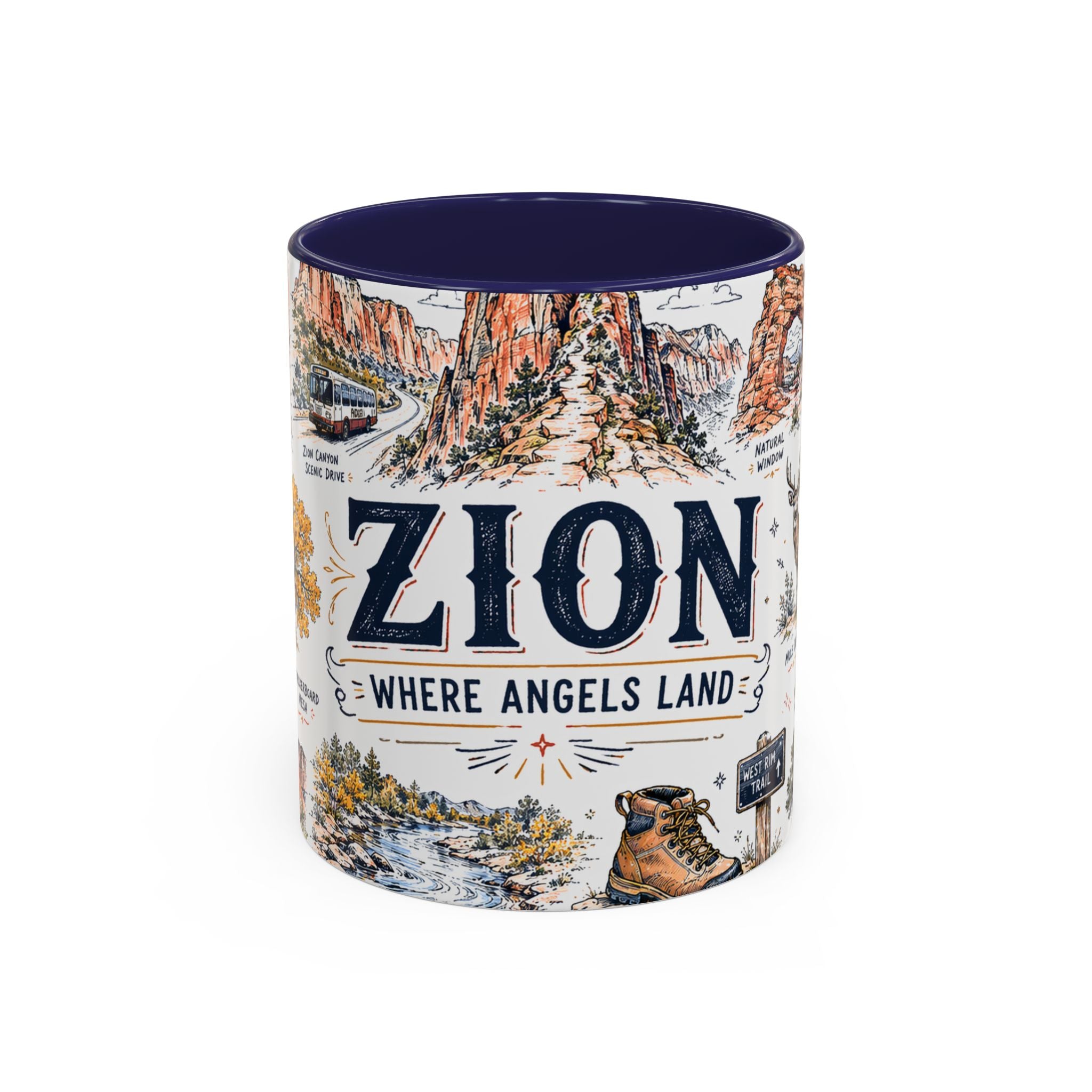 Zion National Park Coffee Mug | Hiking Camping Nature Gift | Accent Color Ceramic 11oz 15oz