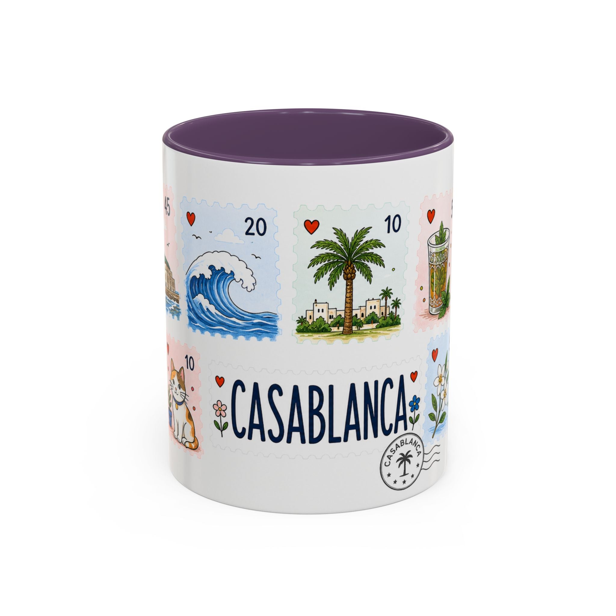 Casablanca Coffee Mug | Postage Stamp Collage Mug | Travel Souvenir Accent Cup 11oz 15oz