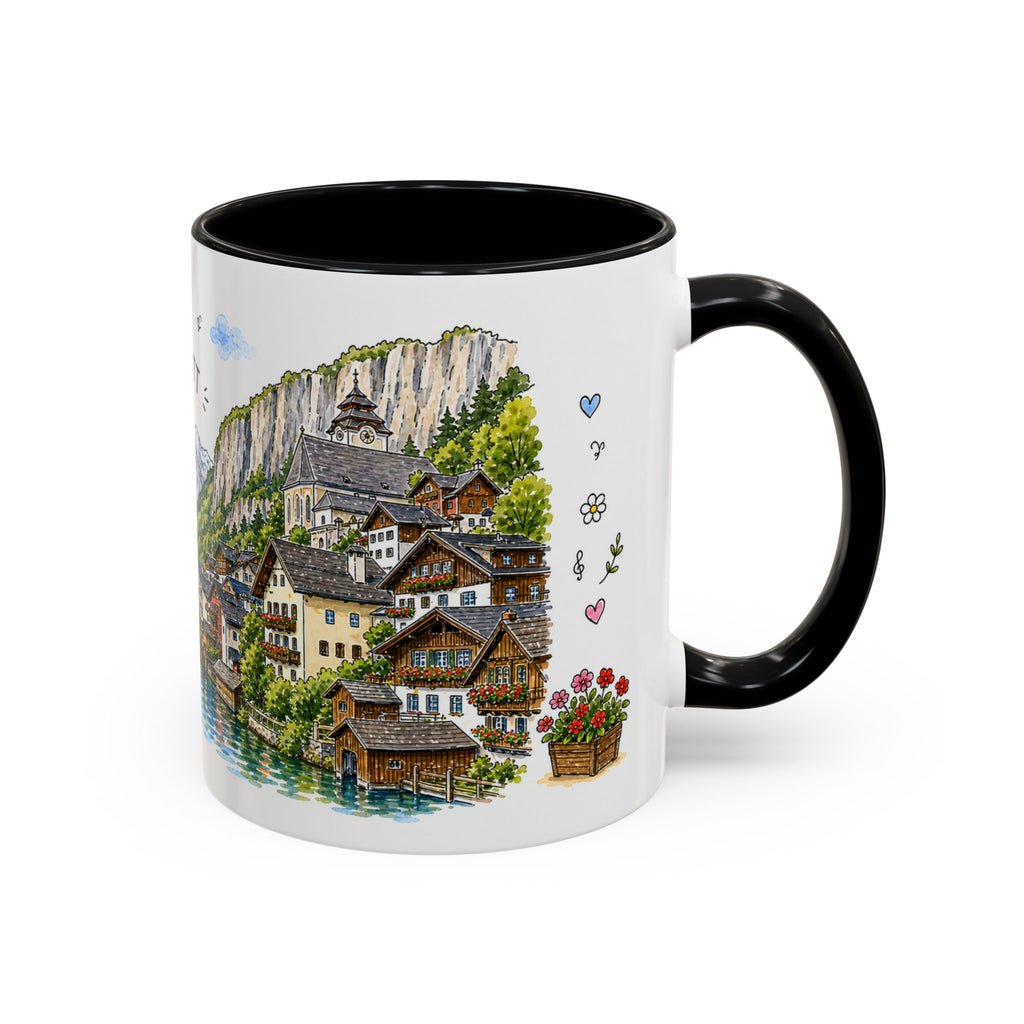 Hallstatt Illustrated Travel Mug | Austria Souvenir Accent Coffee Mug | 11oz 15oz Ceramic Cup