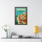 Lisbon Portugal Framed Poster | Vintage Travel Wall Art | Black Walnut White Frame | 16x24 20x30