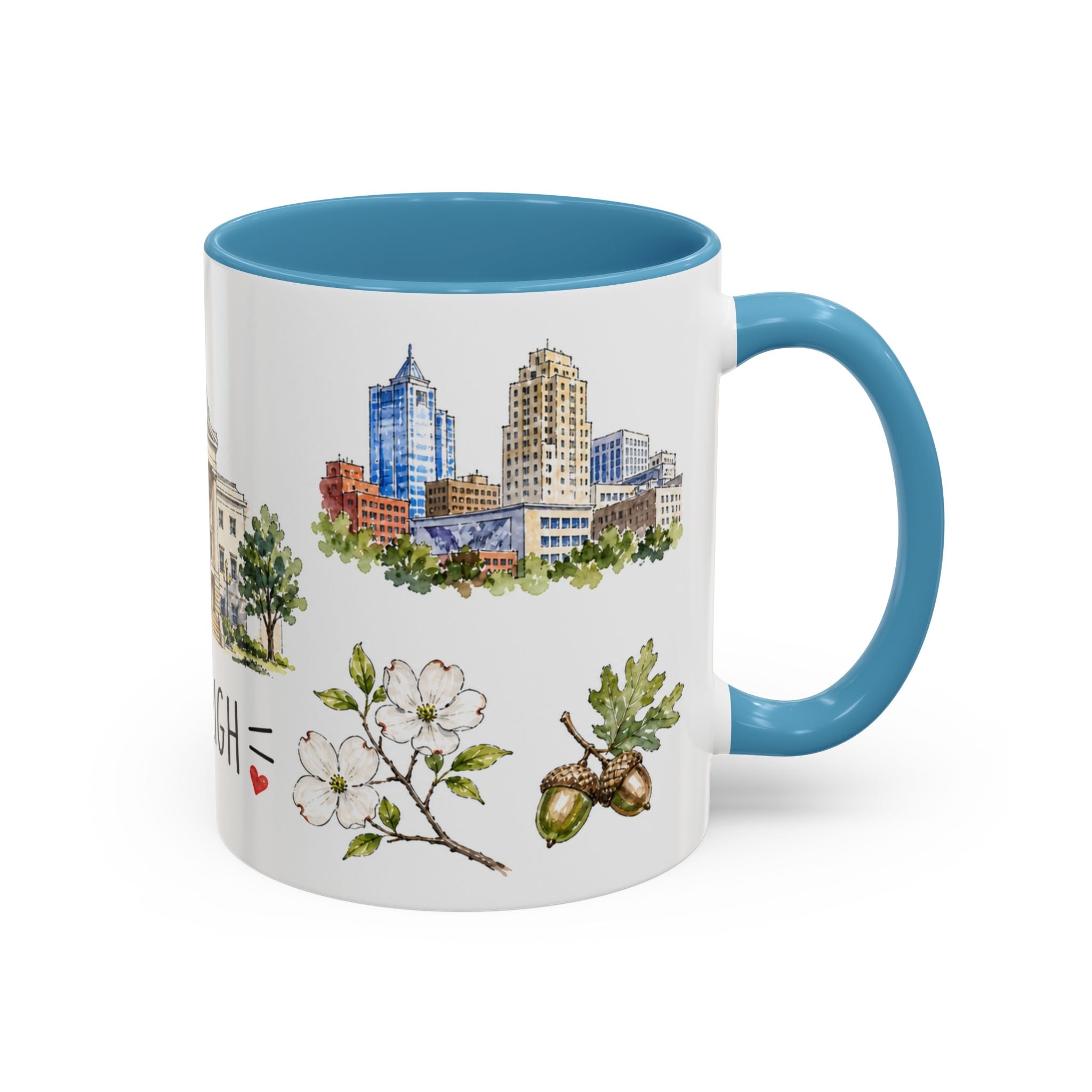 Raleigh Illustrated Travel Mug | City Souvenir Accent Coffee Mug | 11oz 15oz Ceramic Cup