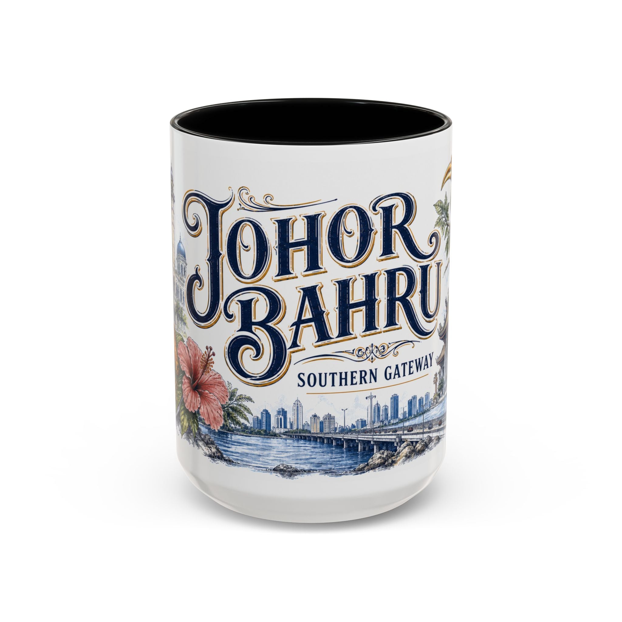 Johor Bahru Coffee Mug | Malaysia Travel Souvenir | Vintage Illustrated City Gift | 11 oz 15 oz Accent Mug