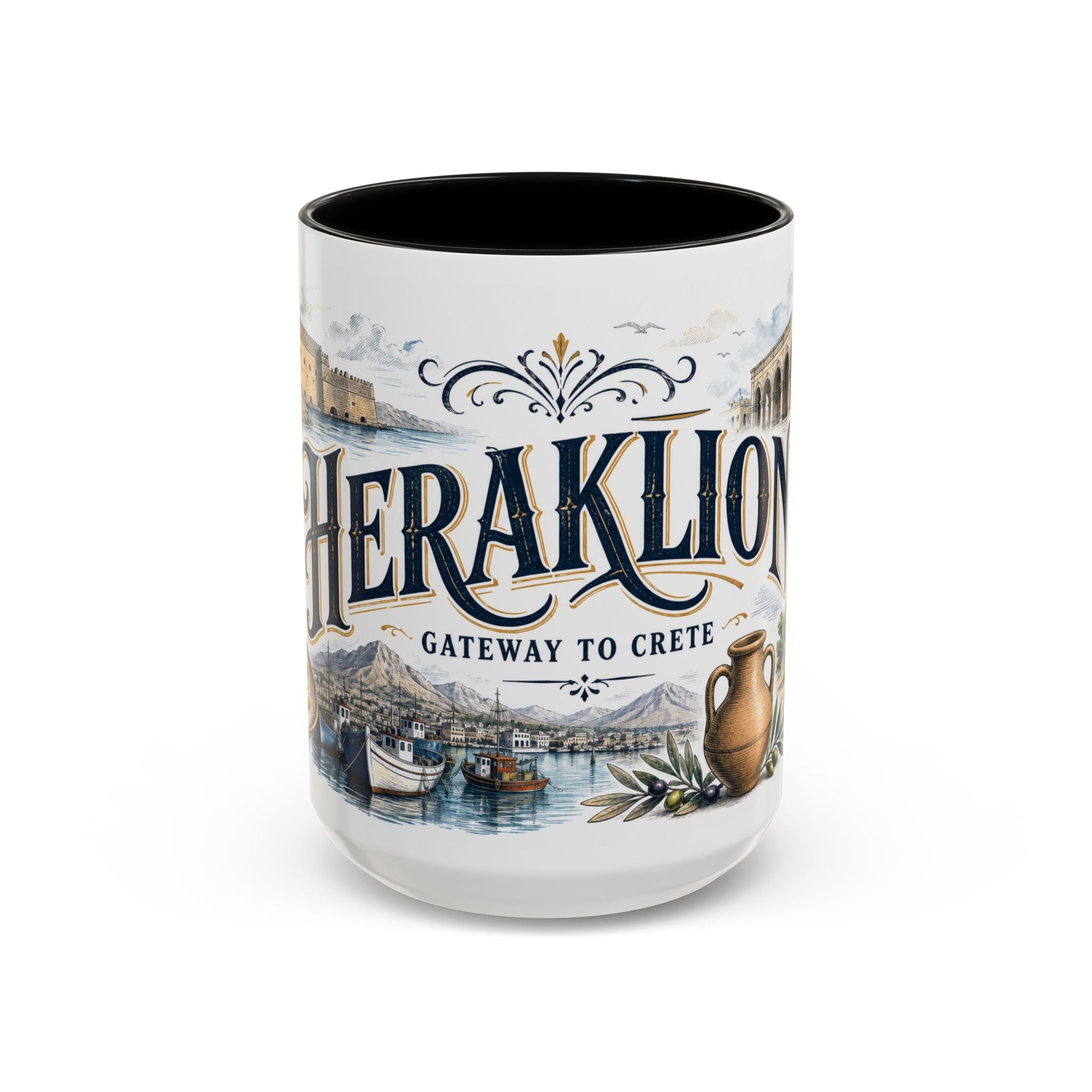 Heraklion Coffee Mug | Greece Travel Souvenir | Vintage Illustrated City Gift | 11 oz 15 oz Accent Mug