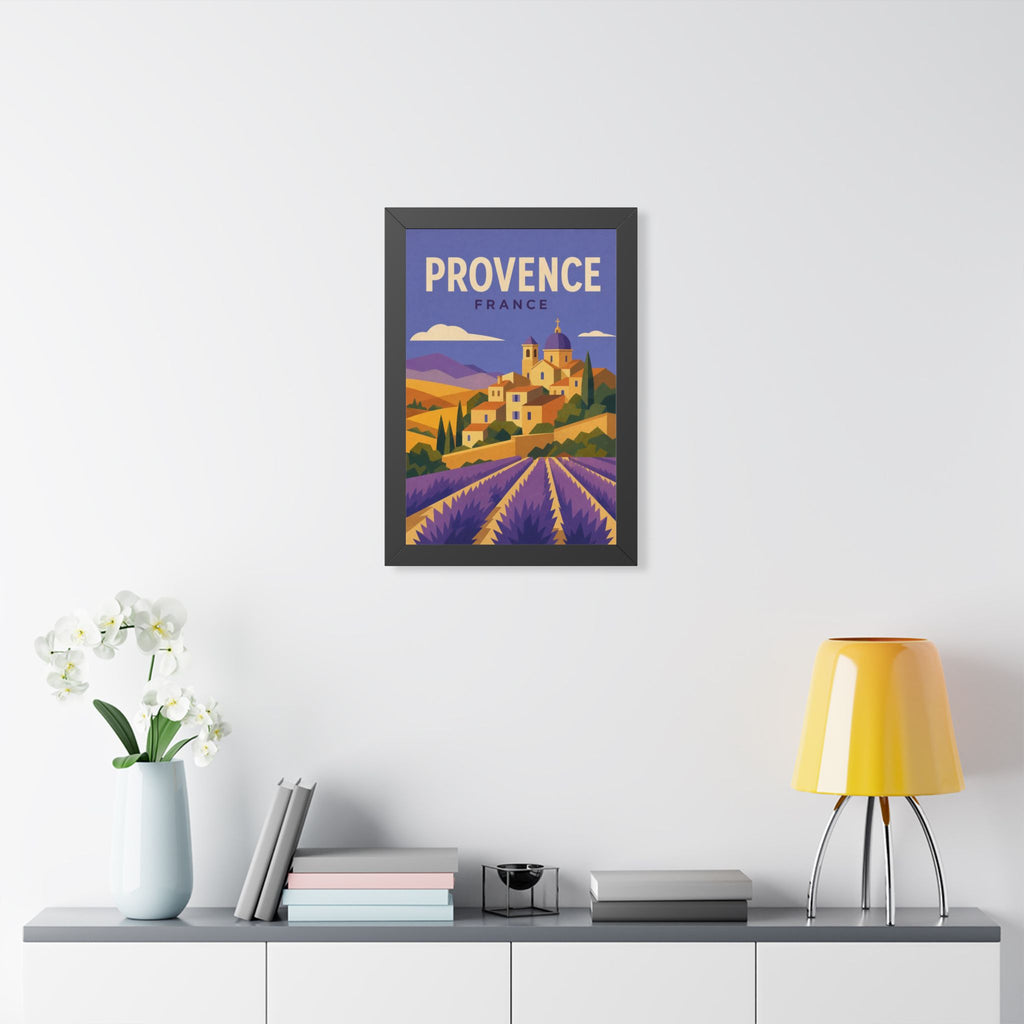 Provence France Framed Poster | Vintage Travel Wall Art | Black Walnut White Frame | 16x24 20x30