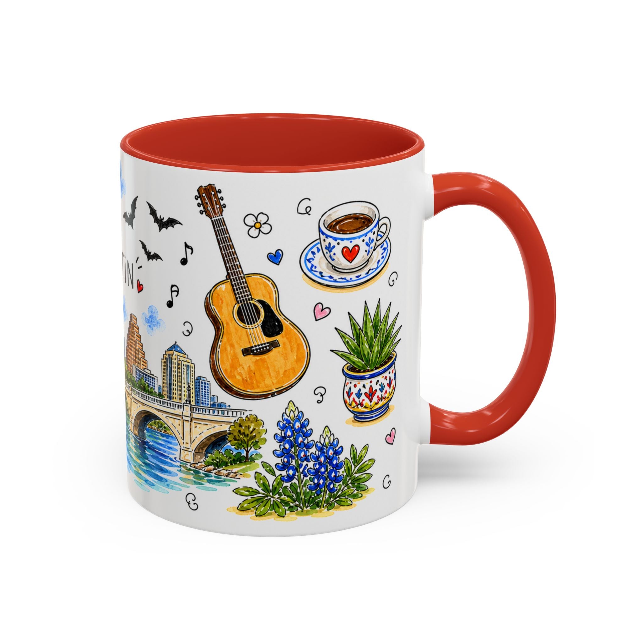 Austin Illustrated Travel Mug | City Souvenir Accent Coffee Mug | 11oz 15oz Ceramic Cup