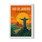 Rio de Janeiro Sunset Brazil Framed Poster | Vintage Travel Wall Art | Black Walnut White Frame | 16x24 20x30