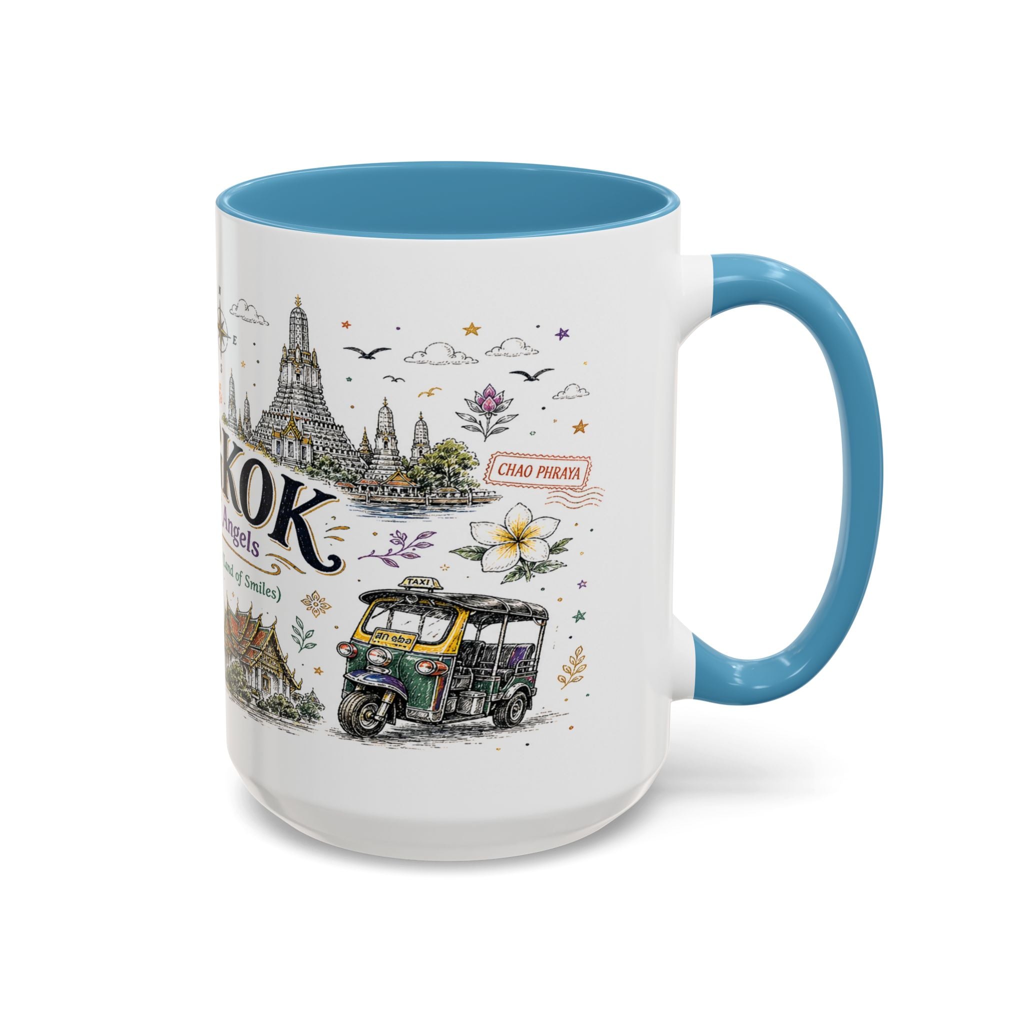 Bangkok Coffee Mug | Thailand Souvenir Travel Gift | Accent Color Ceramic 11oz 15oz