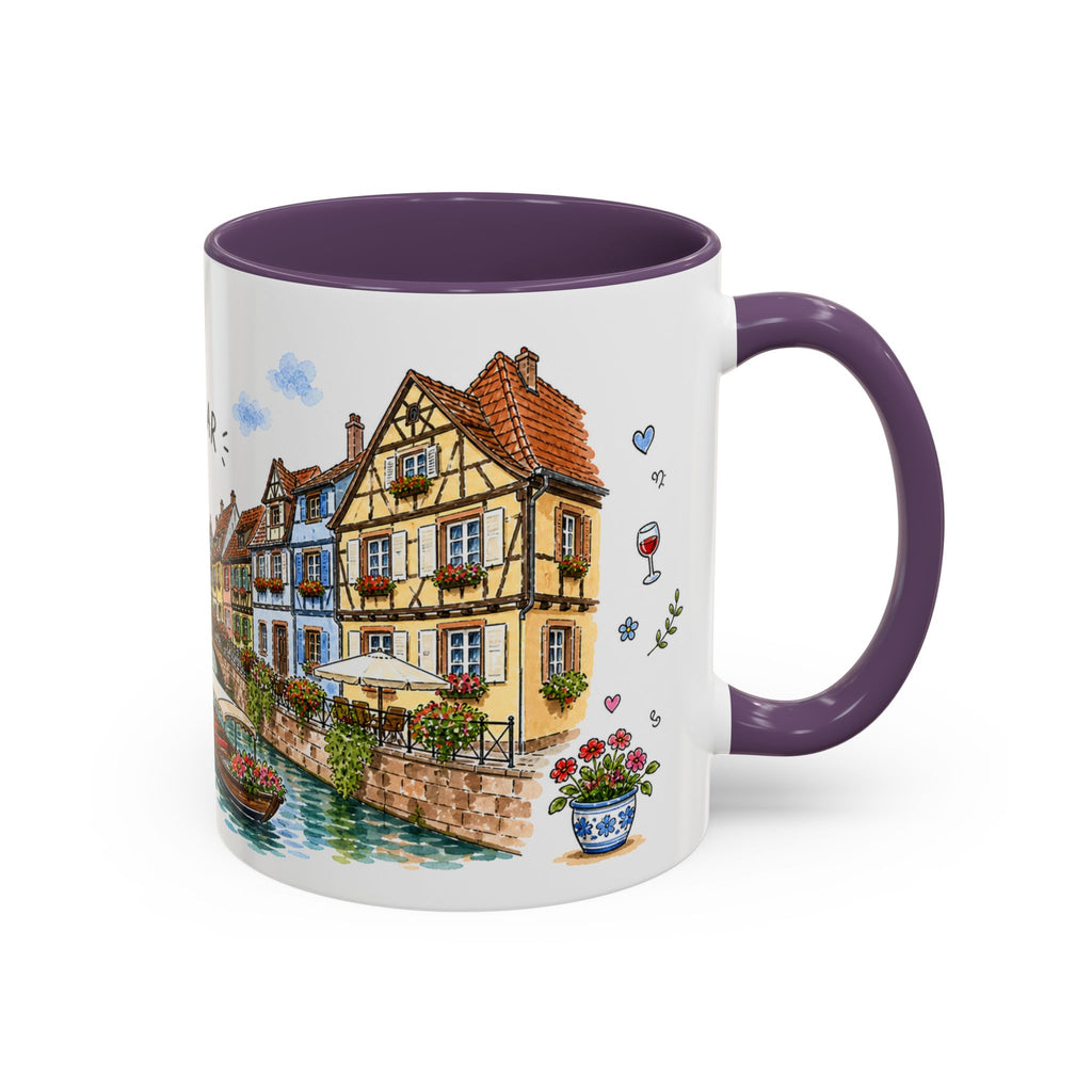 Colmar Illustrated Travel Mug | France Souvenir Accent Coffee Mug | 11oz 15oz Ceramic Cup