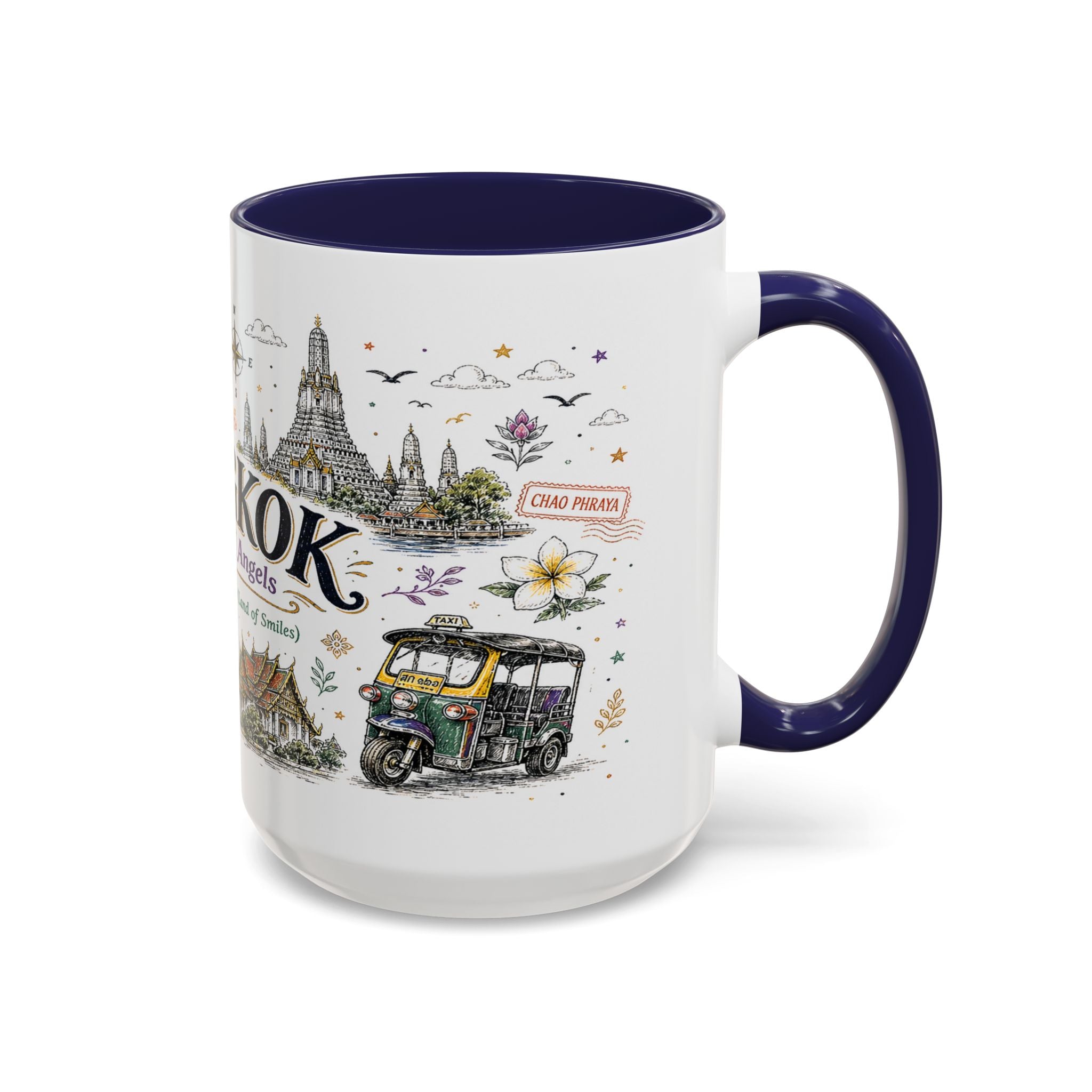 Bangkok Coffee Mug | Thailand Souvenir Travel Gift | Accent Color Ceramic 11oz 15oz