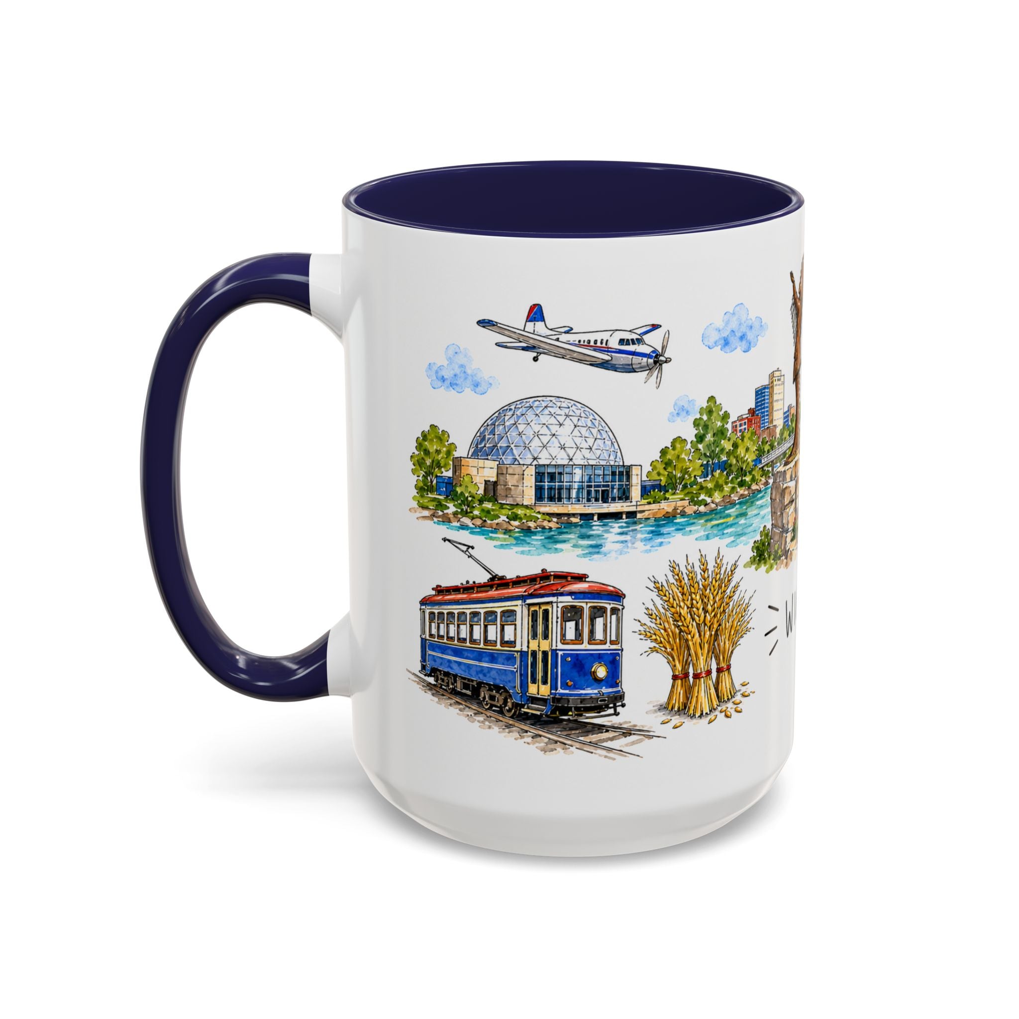 Wichita Illustrated Travel Mug | City Souvenir Accent Coffee Mug | 11oz 15oz Ceramic Cup