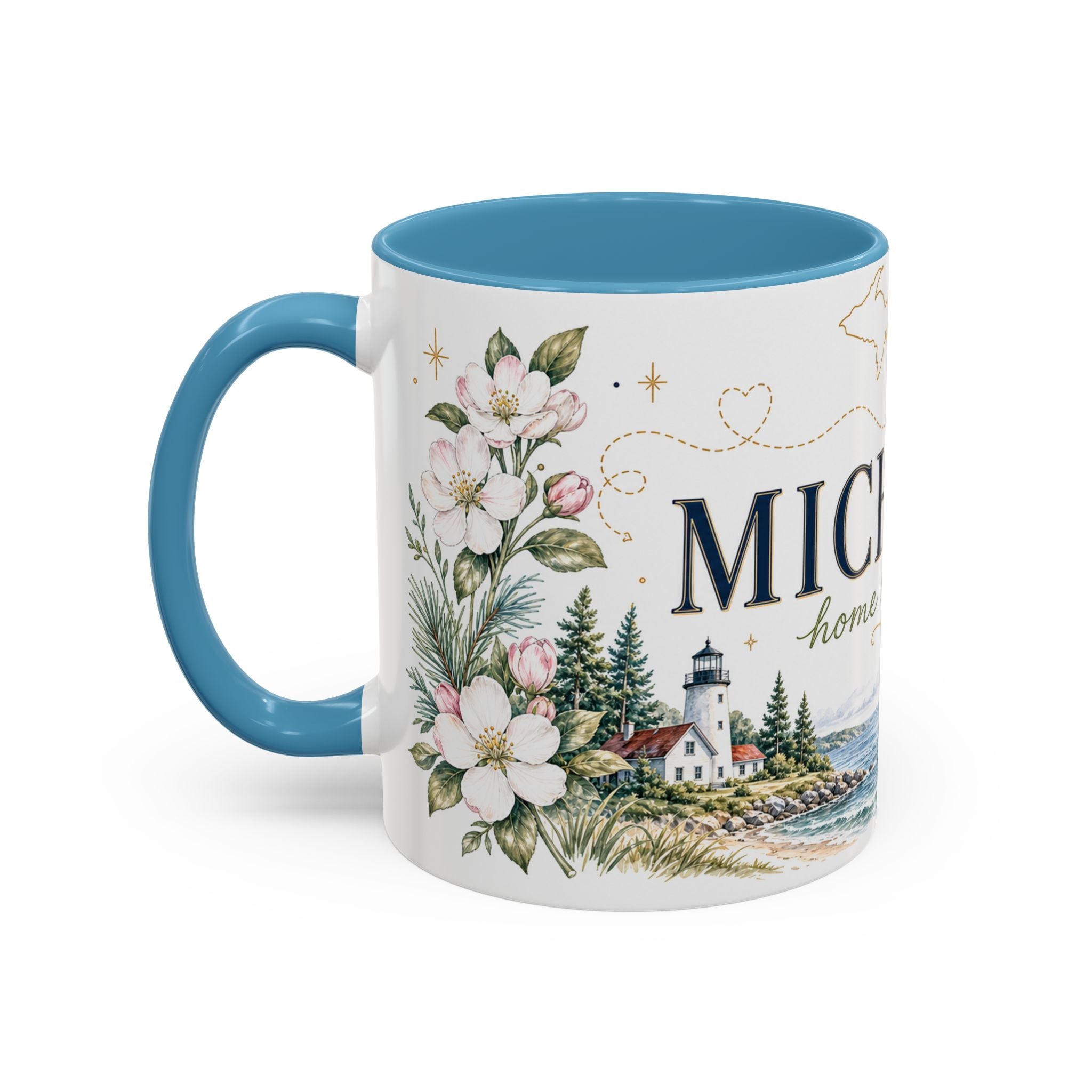 Michigan State Map Mug | Botanical Accents, Lakes Art | Homesick Gift