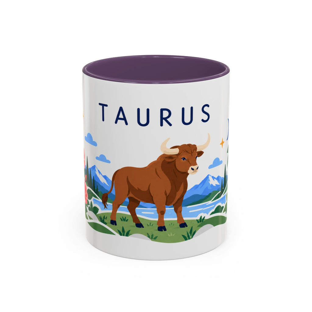 Taurus Zodiac Coffee Mug | Bull and Rose Design | Astrology Birthday Gift | 11 oz 15 oz Ceramic Accent Mug