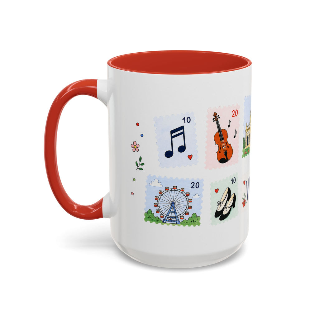 Vienna Coffee Mug | Postage Stamp Collage Mug | Travel Souvenir Accent Cup 11oz 15oz