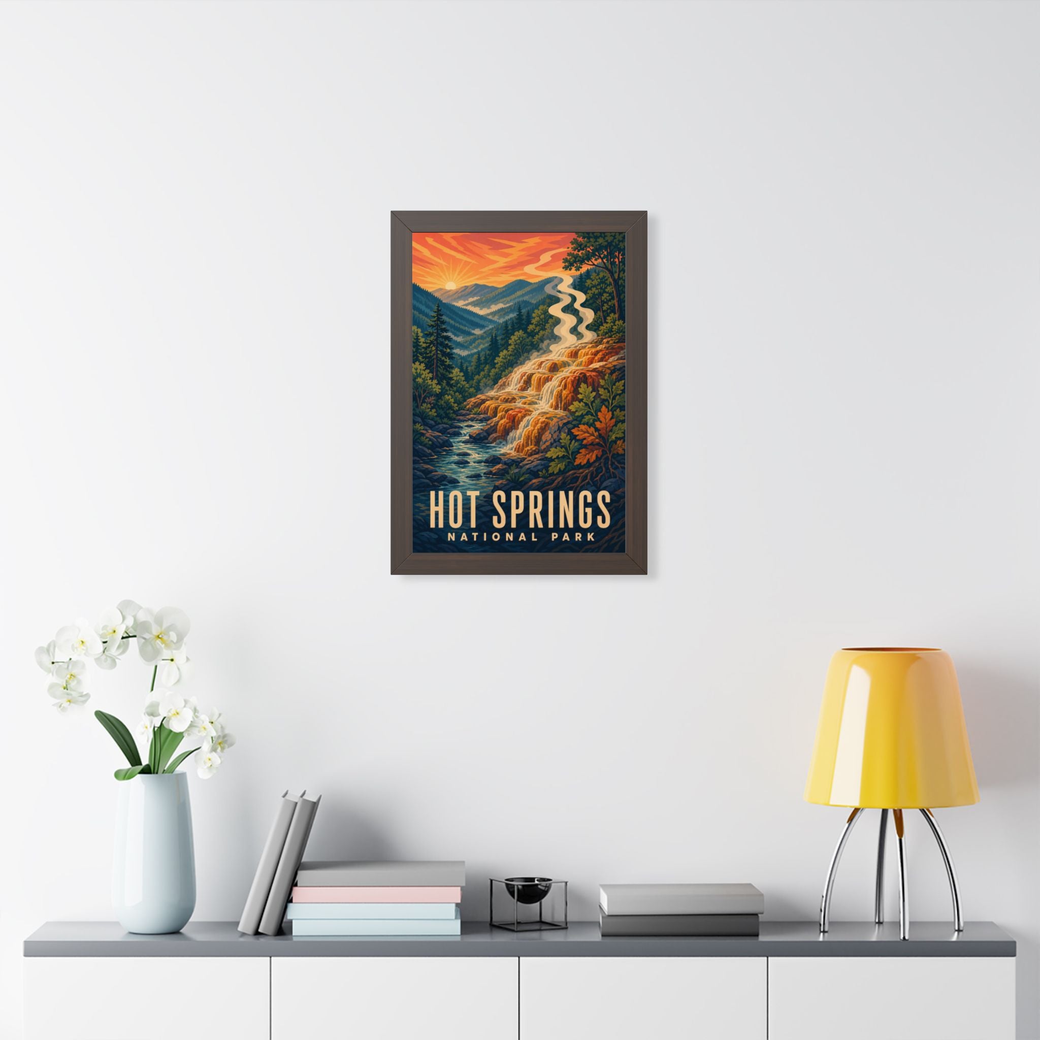 Hot Springs National Park Framed Poster | Vintage Travel Wall Art | Black Walnut White Frame | 16x24 20x30