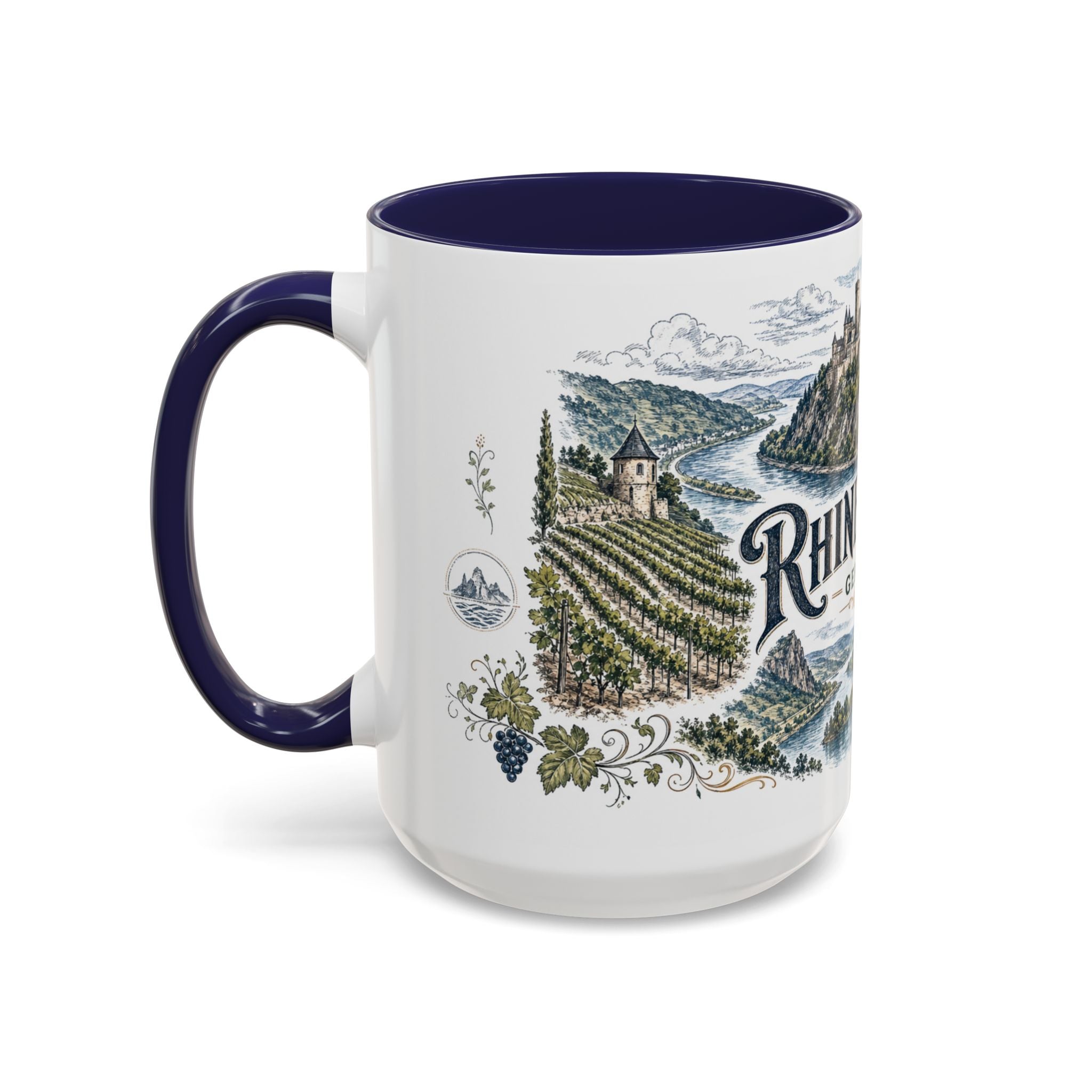 Rhine Valley Mug, Germany Travel Souvenir, Bucket List Gift, Accent Ceramic Coffee Mug 11oz 15oz