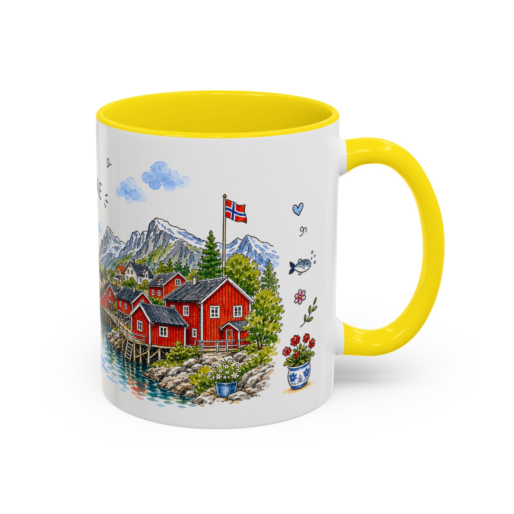 Reine Illustrated Travel Mug | Norway Souvenir Accent Coffee Mug | 11oz 15oz Ceramic Cup