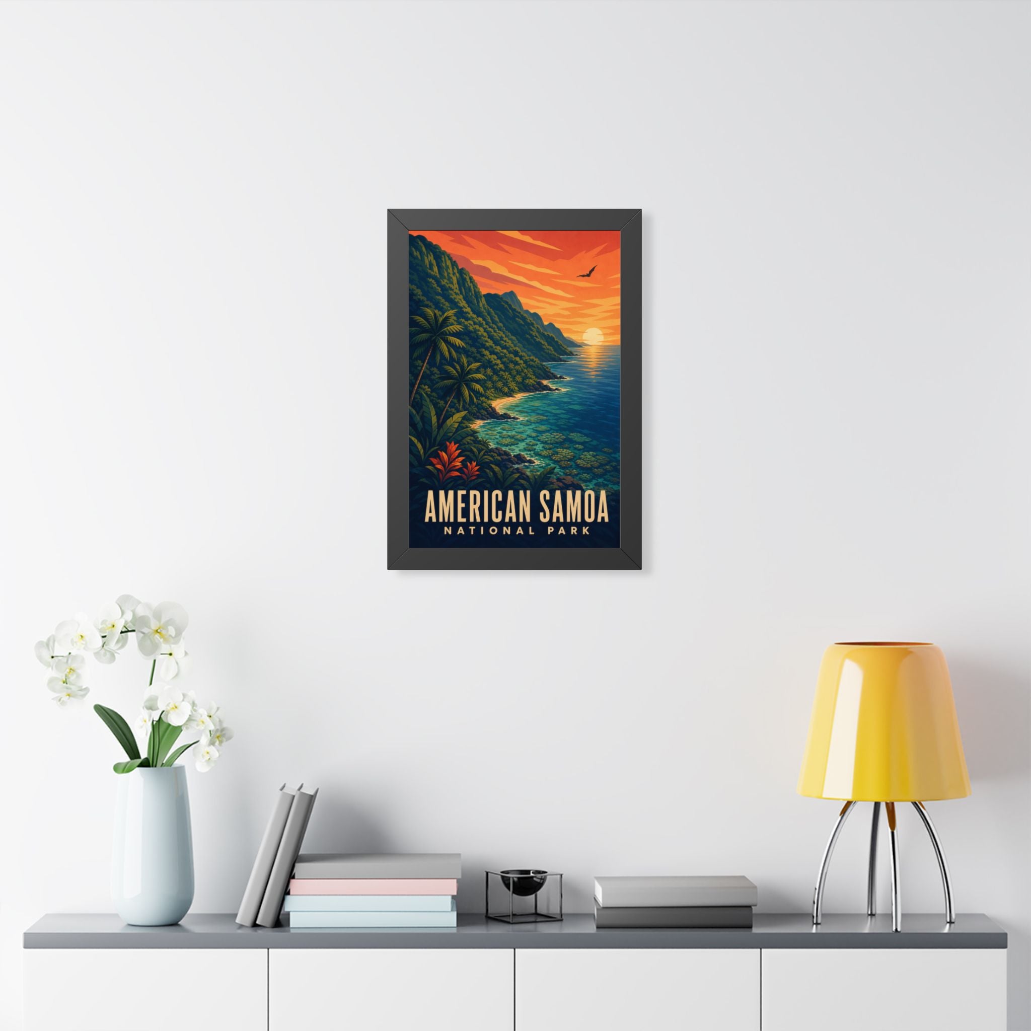 American Samoa National Park Framed Poster | Vintage Travel Wall Art | Black Walnut White Frame | 16x24 20x30