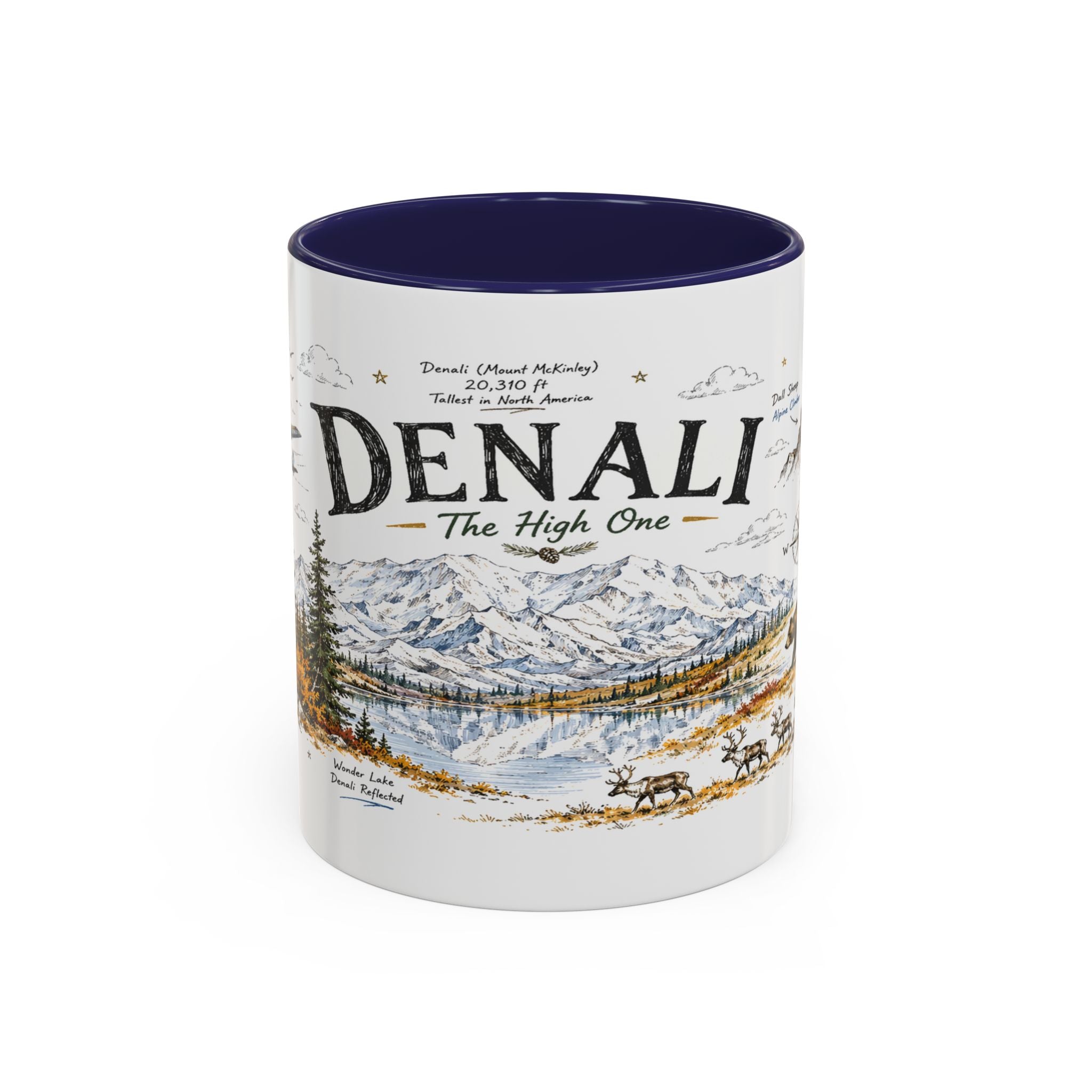 Denali National Park Coffee Mug | Alaska National Park Hiking Gift | Accent Color Ceramic 11oz 15oz