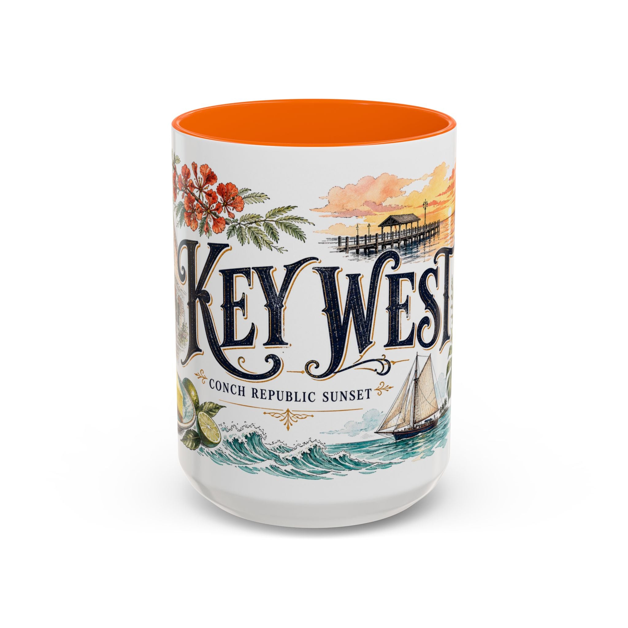 Key West Coffee Mug | United States Travel Souvenir | Vintage Illustrated City Gift | 11 oz 15 oz Accent Mug