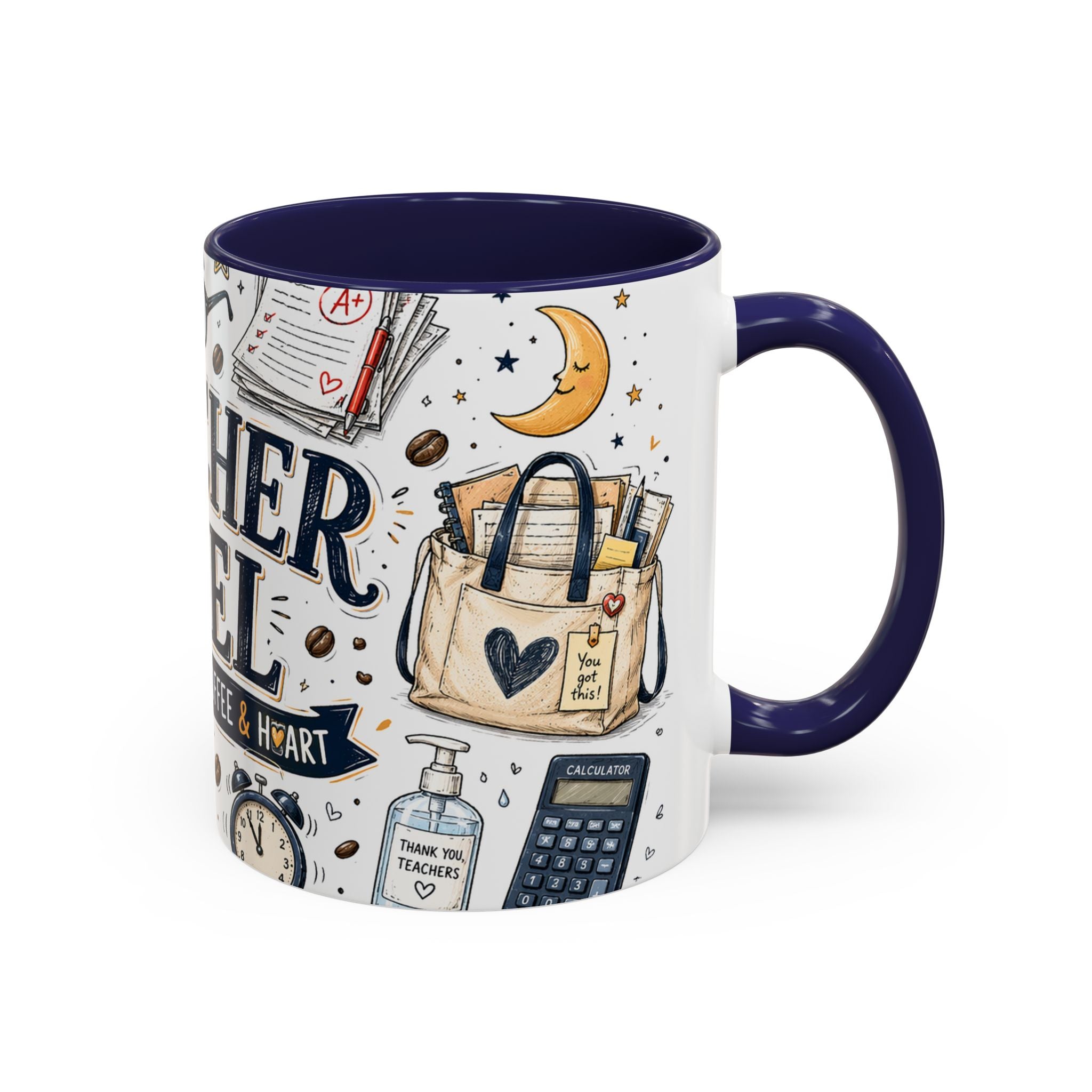 Teacher Fuel Coffee Mug | Powered by Coffee and Wine Funny Gift | Accent Color Ceramic 11oz 15oz